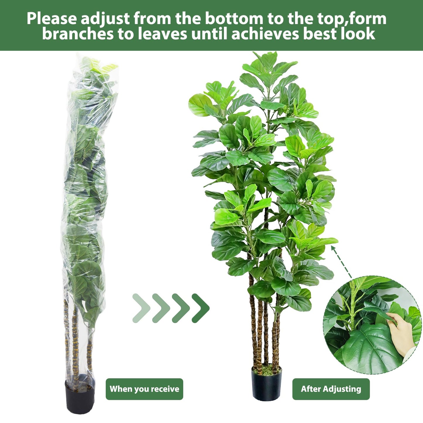 6ft  Artificial Fiddle Leaf Fig Tree Fake Tree Faux Plant