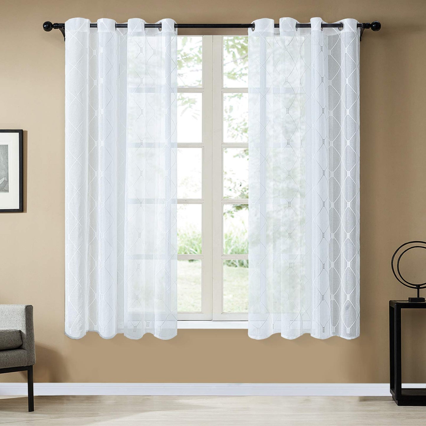 White Sheer Curtains 84 Inches Long for Living Room, 2 Panels Set