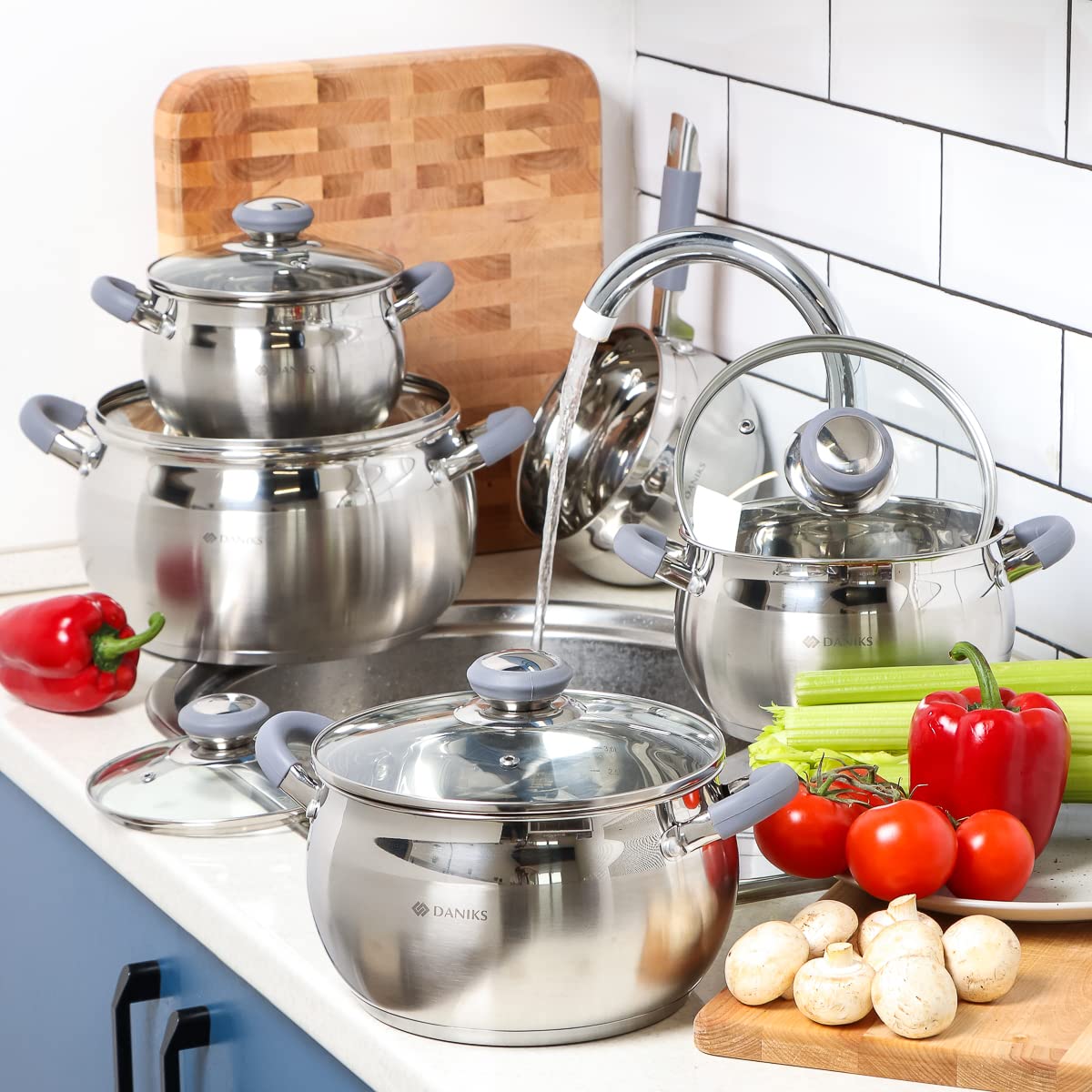 Modern Stainless Steel Kitchen Induction Pot Cookware Set | 10-Piece