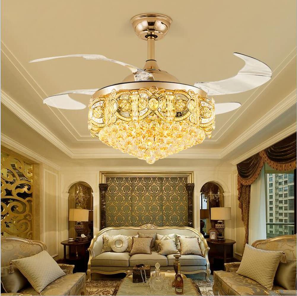 42" Crystal Chandelier Ceiling Fan and Remote, Gold Luxury Fan