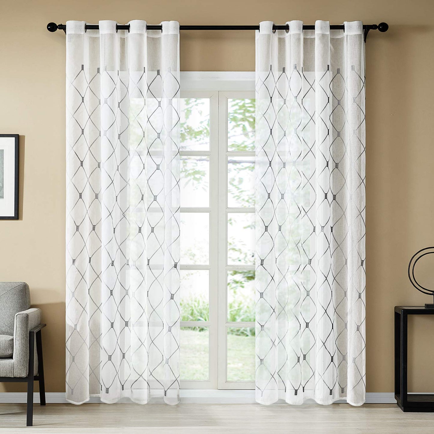 White Sheer Curtains 84 Inches Long for Living Room, 2 Panels Set