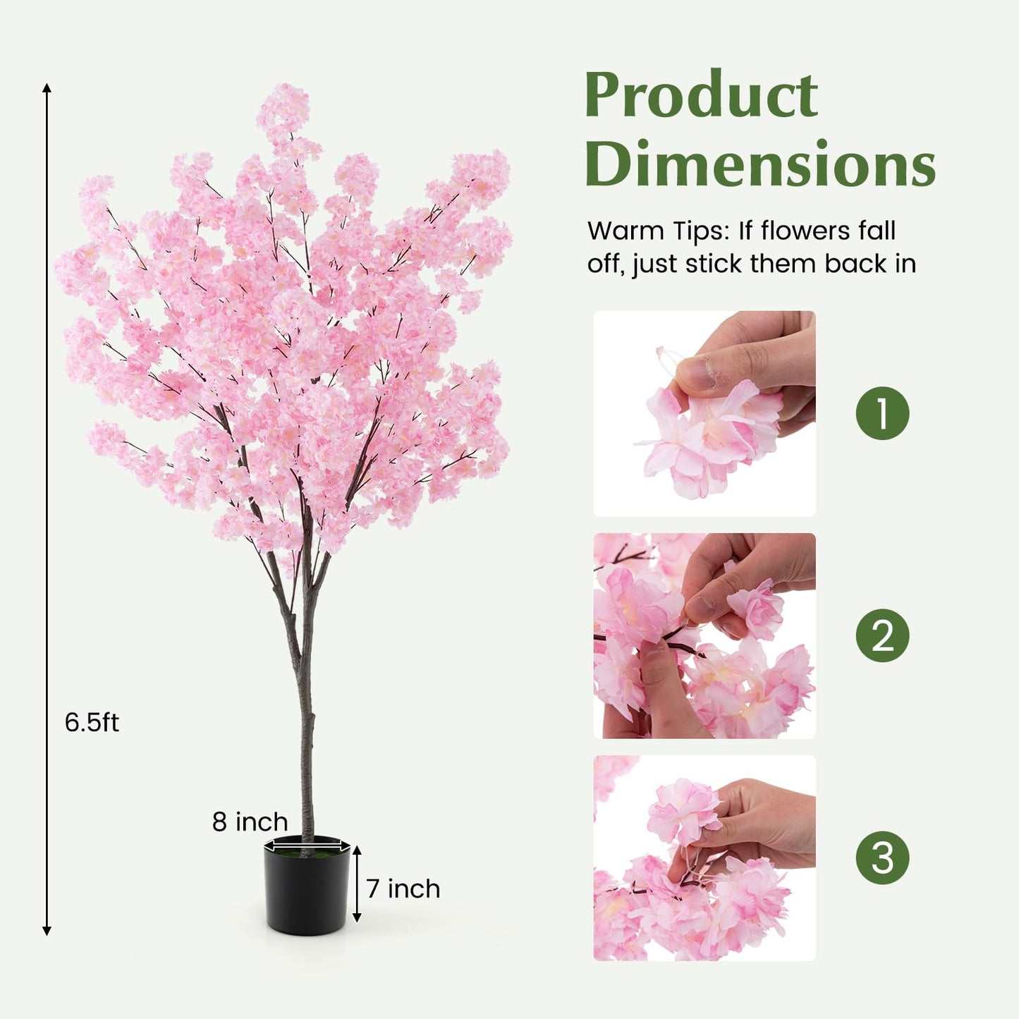 6.5FT Artificial Cherry Blossom Tree, 2 Pack Pink  Blooming Tree in Cement Pot