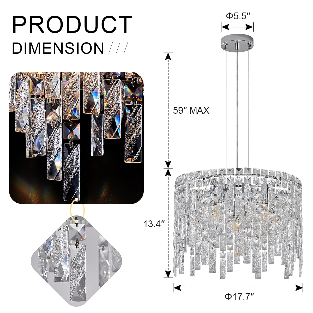 18’’ Gold Crystal Chandelier Light Fixture 5 Lights