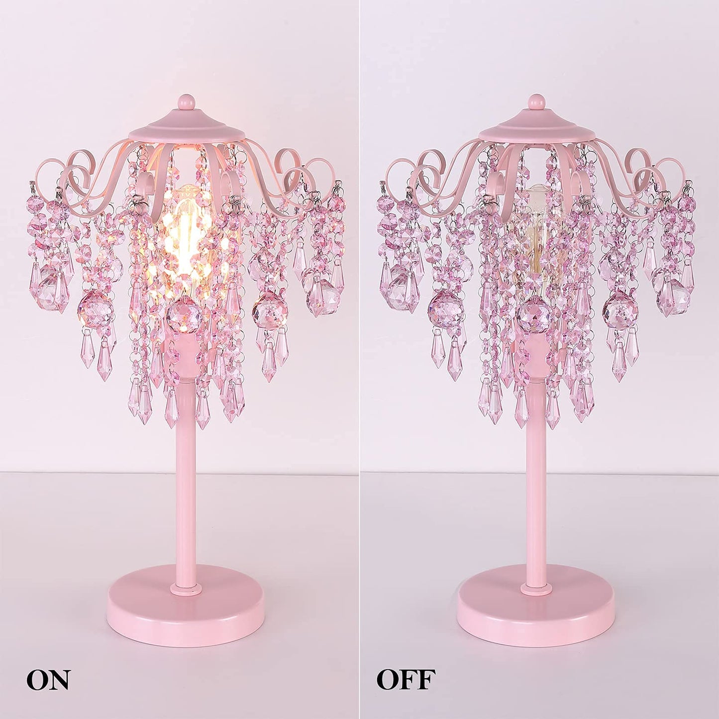 Pink Crystal Bedside Table Lamp H20.4'' W11.81'' 1-Light E26