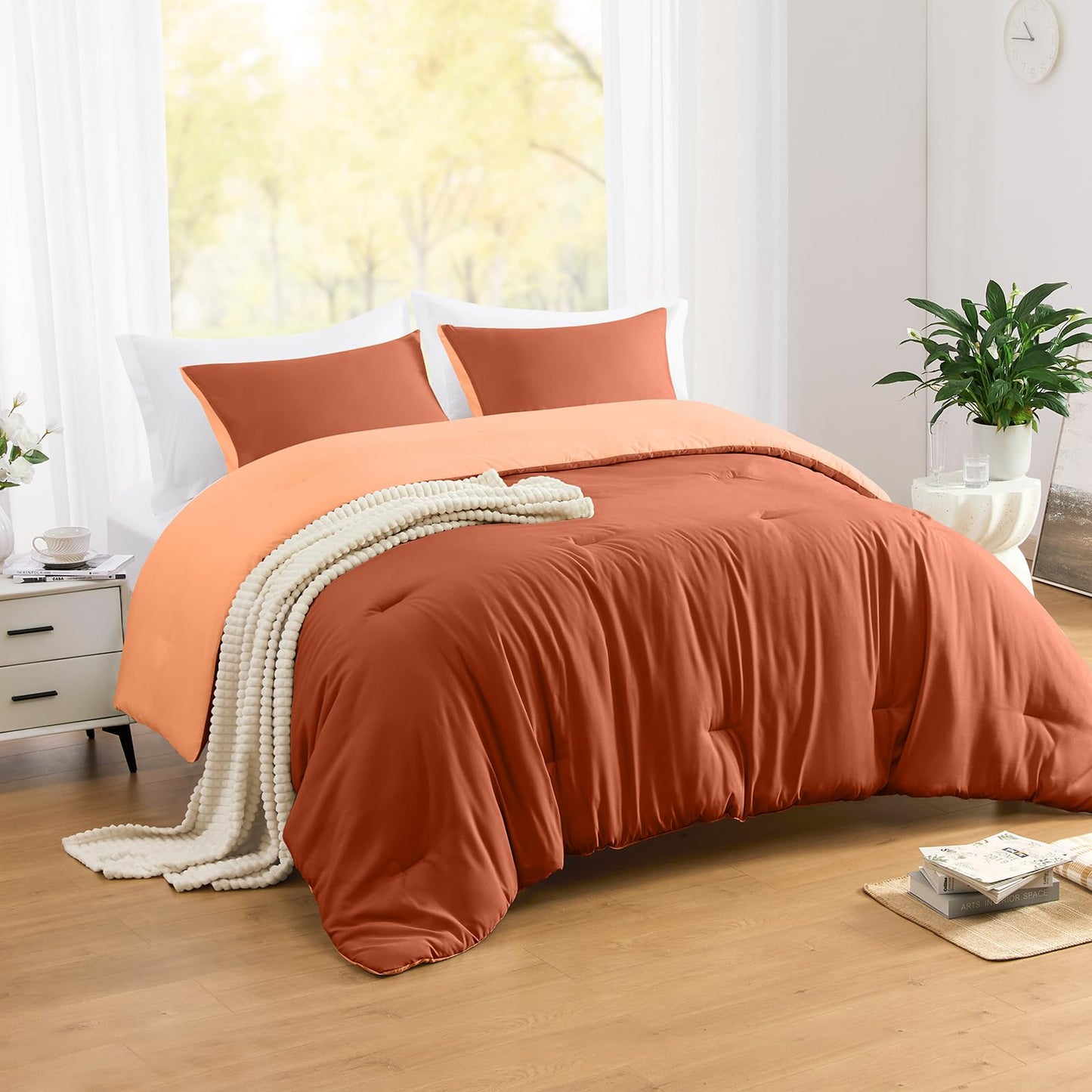 Lightweight Beige Comforter Set Queen Size, Fluffy Comforters