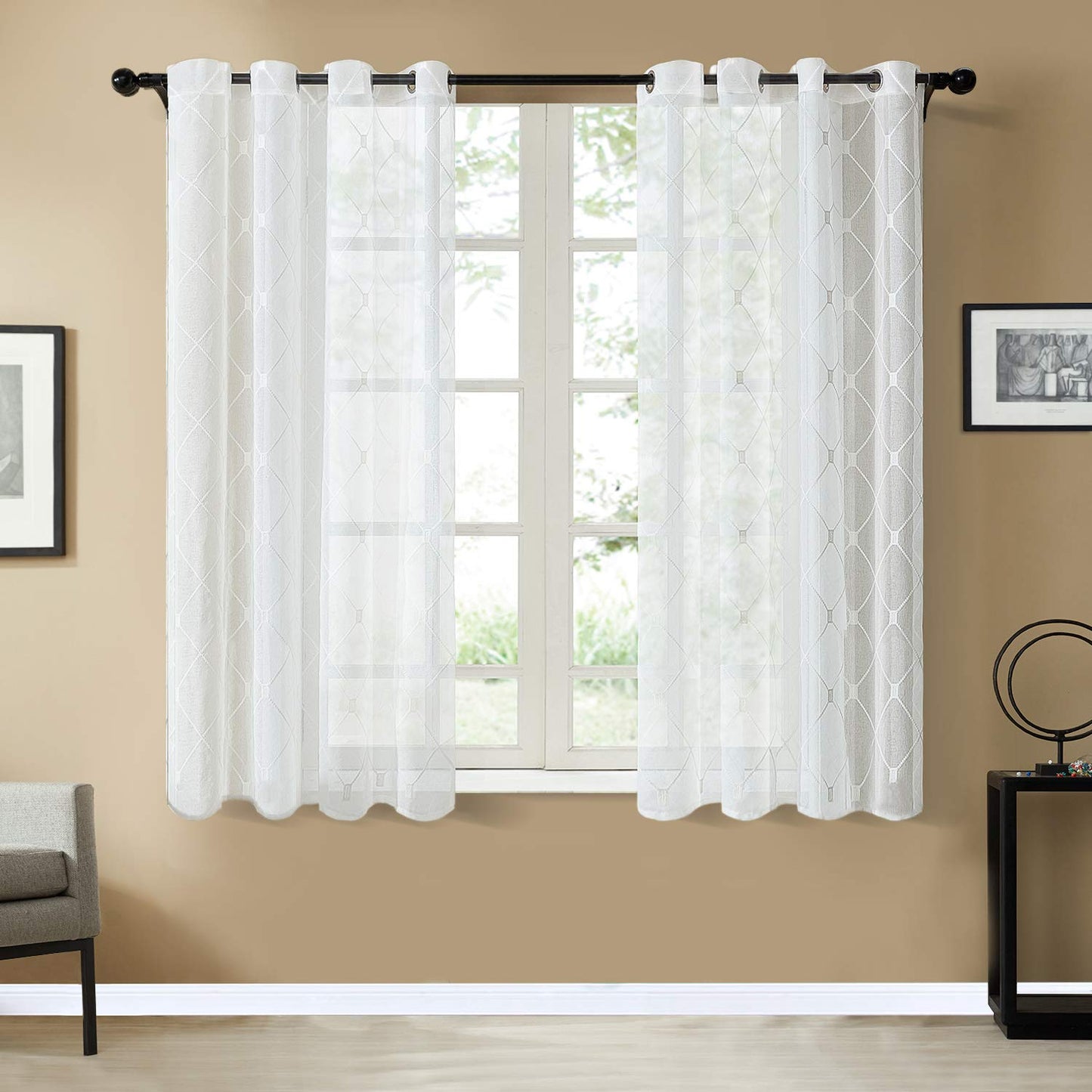 White Sheer Curtains 84 Inches Long for Living Room, 2 Panels Set