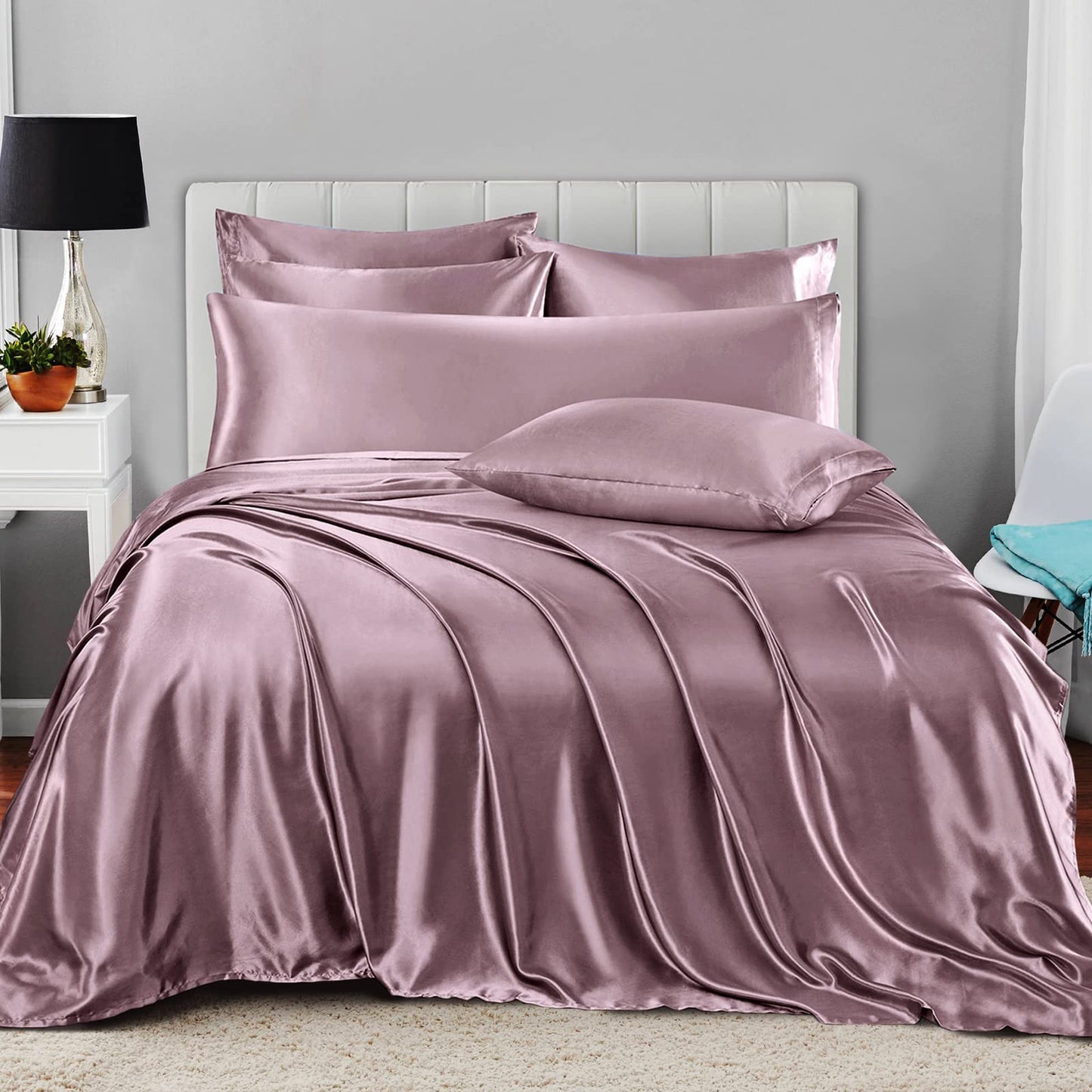 7pcs Satin Sheets Queen Size Bed Set Satin Sheet Set