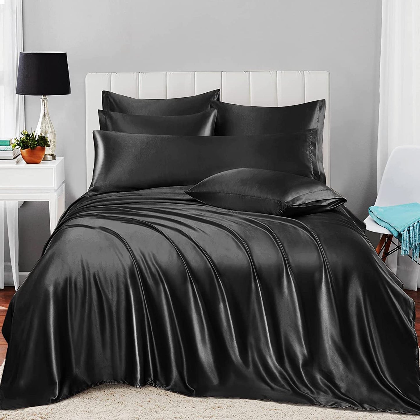 7pcs Satin Sheets Queen Size Bed Set Satin Sheet Set