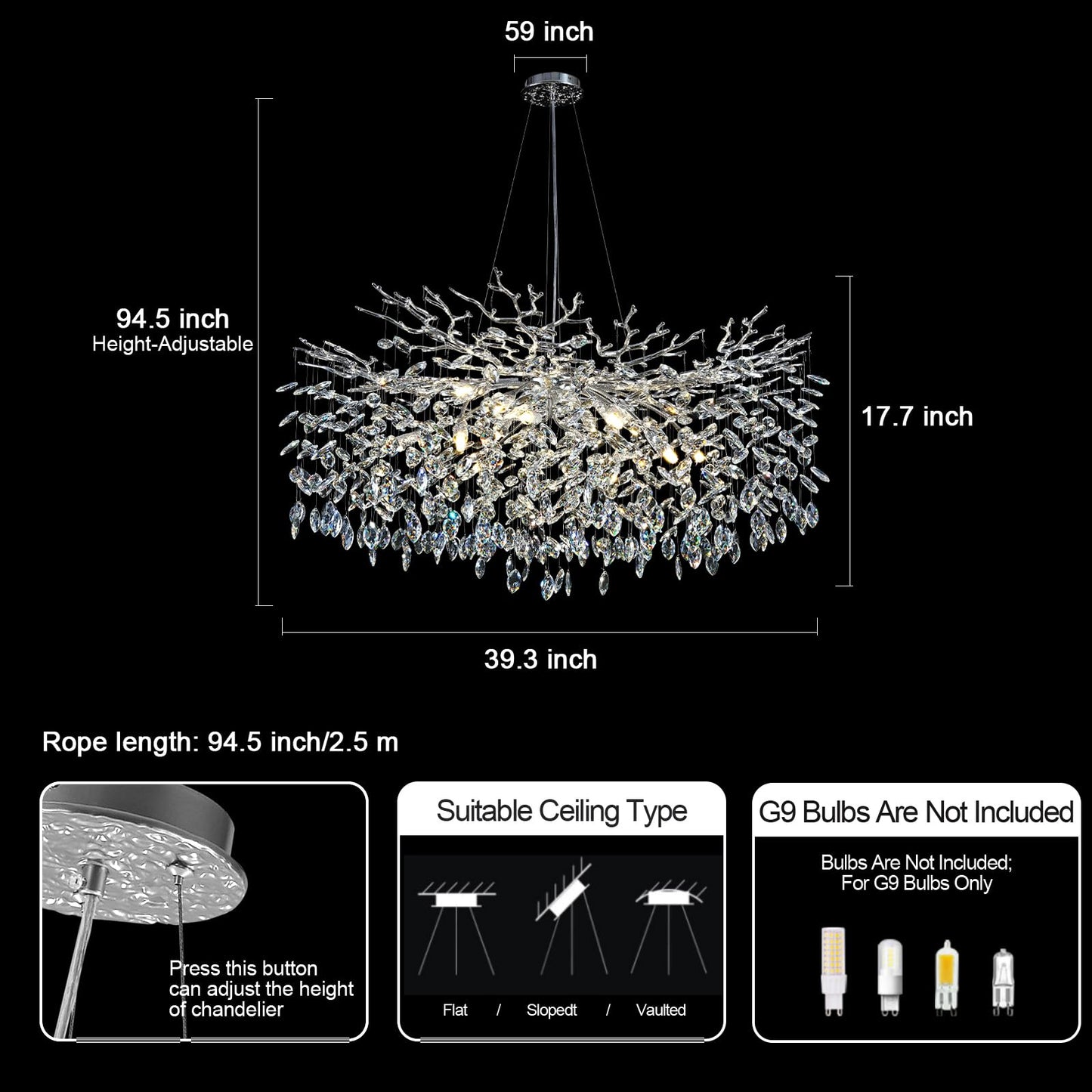 H134'' Modern Crystal Tree Branch Chandelier, Foyer High Ceiling Chandelier