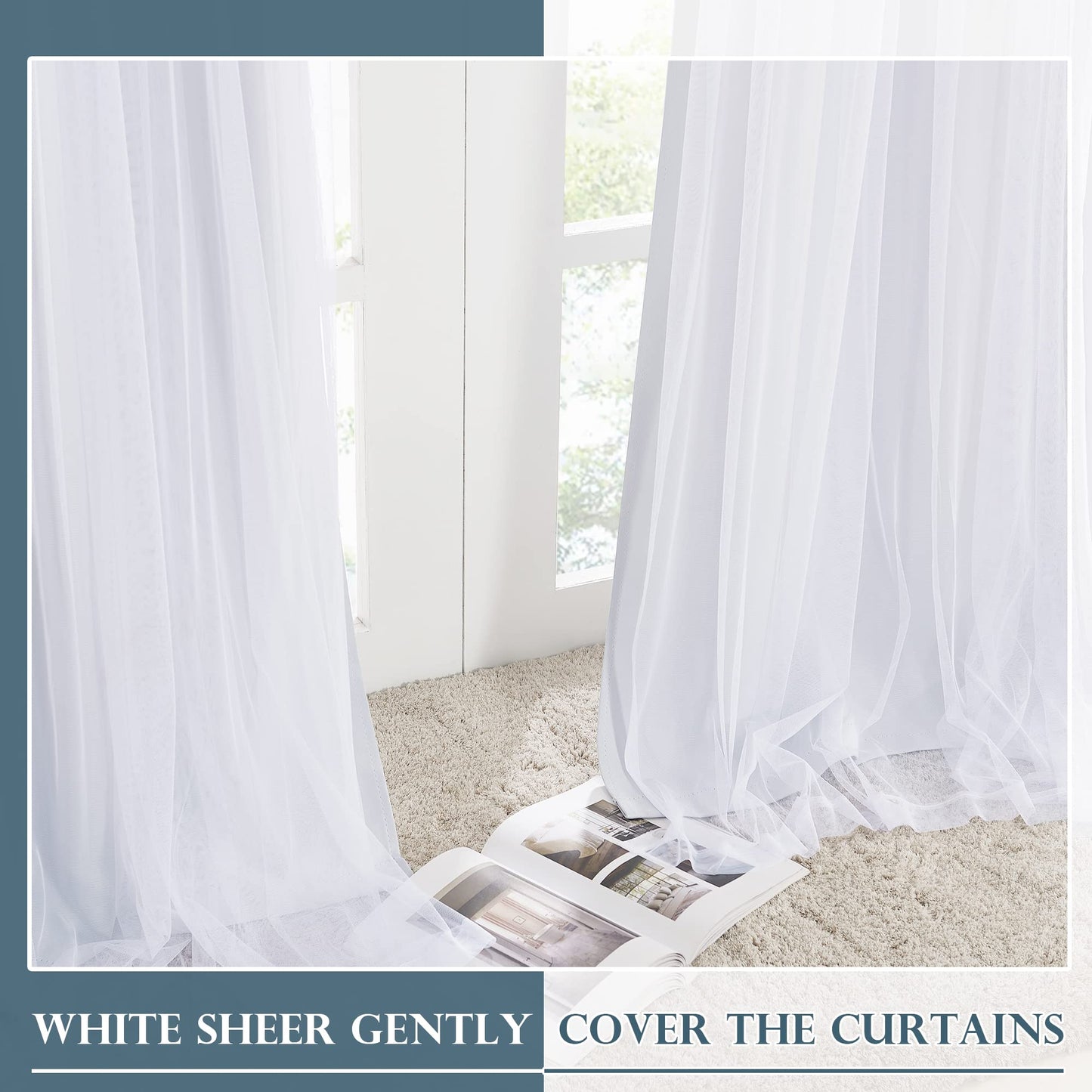 Double-Layered Curtains with Tie-Backs Sheer Drapes Light Blocking, 2 Pcs