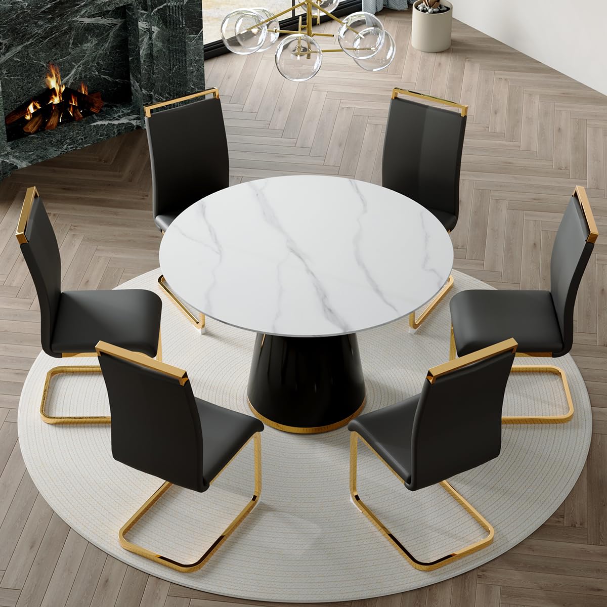 Round Dining Table Set for 6, 45''Round Wooden Dining Set