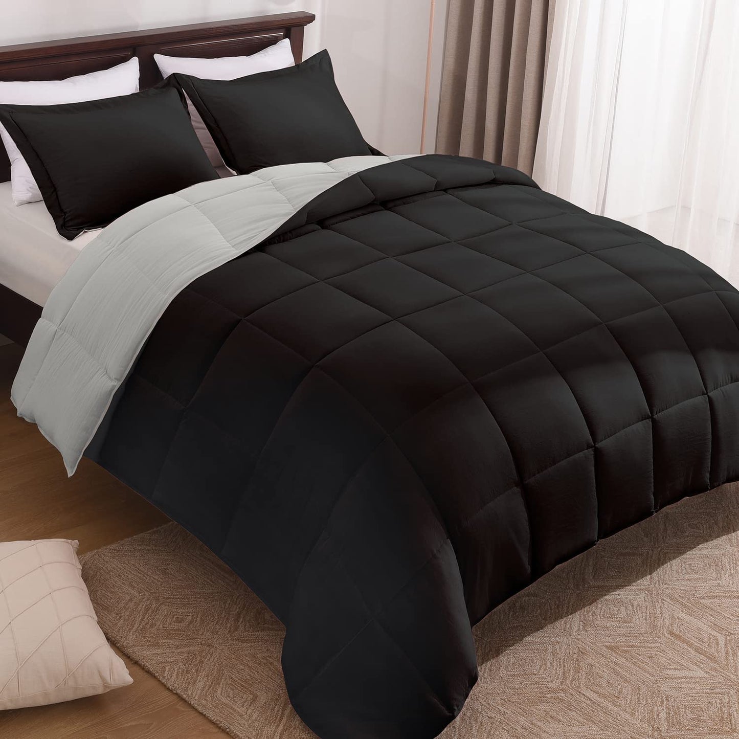 Fluffy Comforter Queen Set for All Seasons - Reversible Set