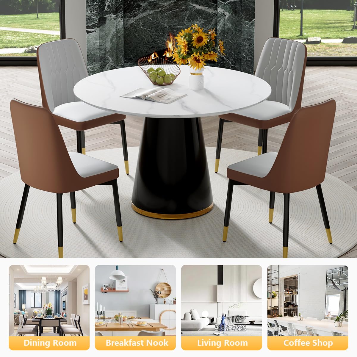 Round Dining Table Set for 6, 45''Round Wooden Dining Set