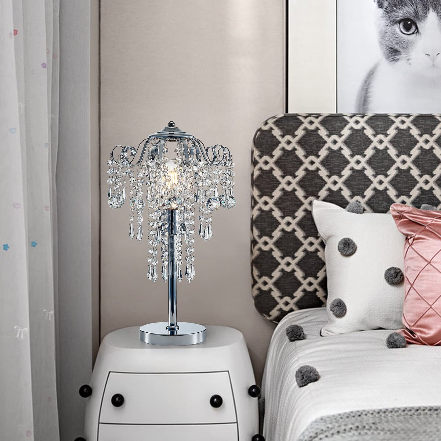 Pink Crystal Bedside Table Lamp H20.4'' W11.81'' 1-Light E26