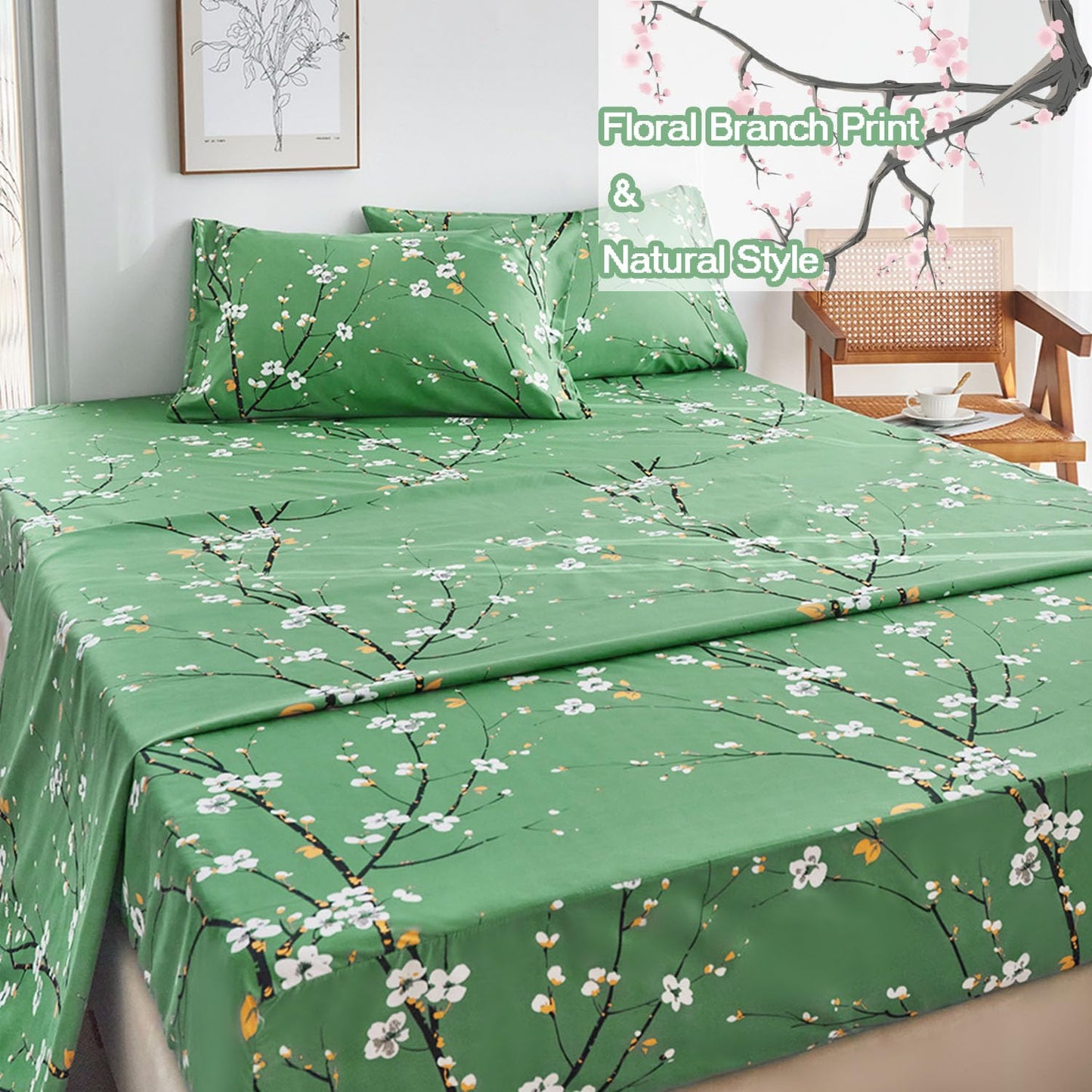 Teal Sheet Set 4 Pcs Queen Sheet Set Floral Print