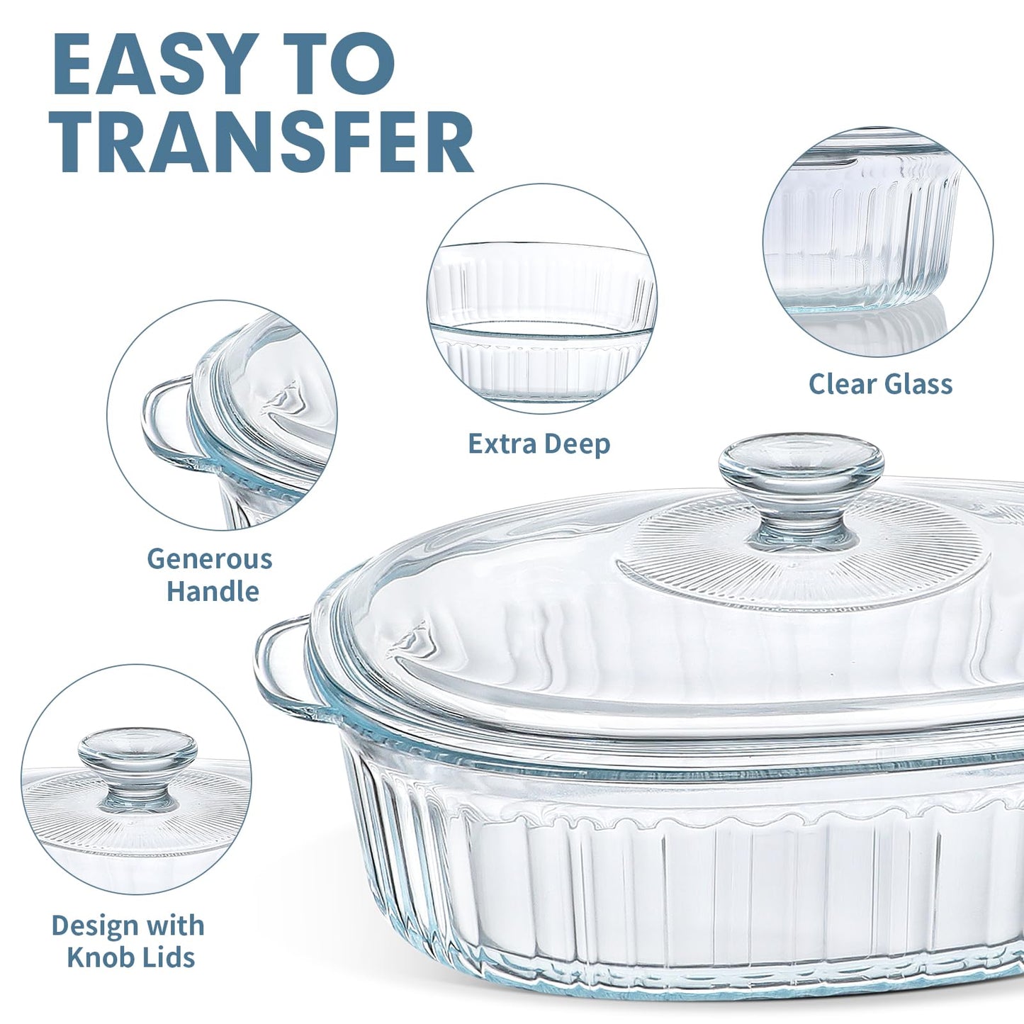 4-Piece Glass Casserole Baking Dish, Set of 2 Casseroles With Glass Lids