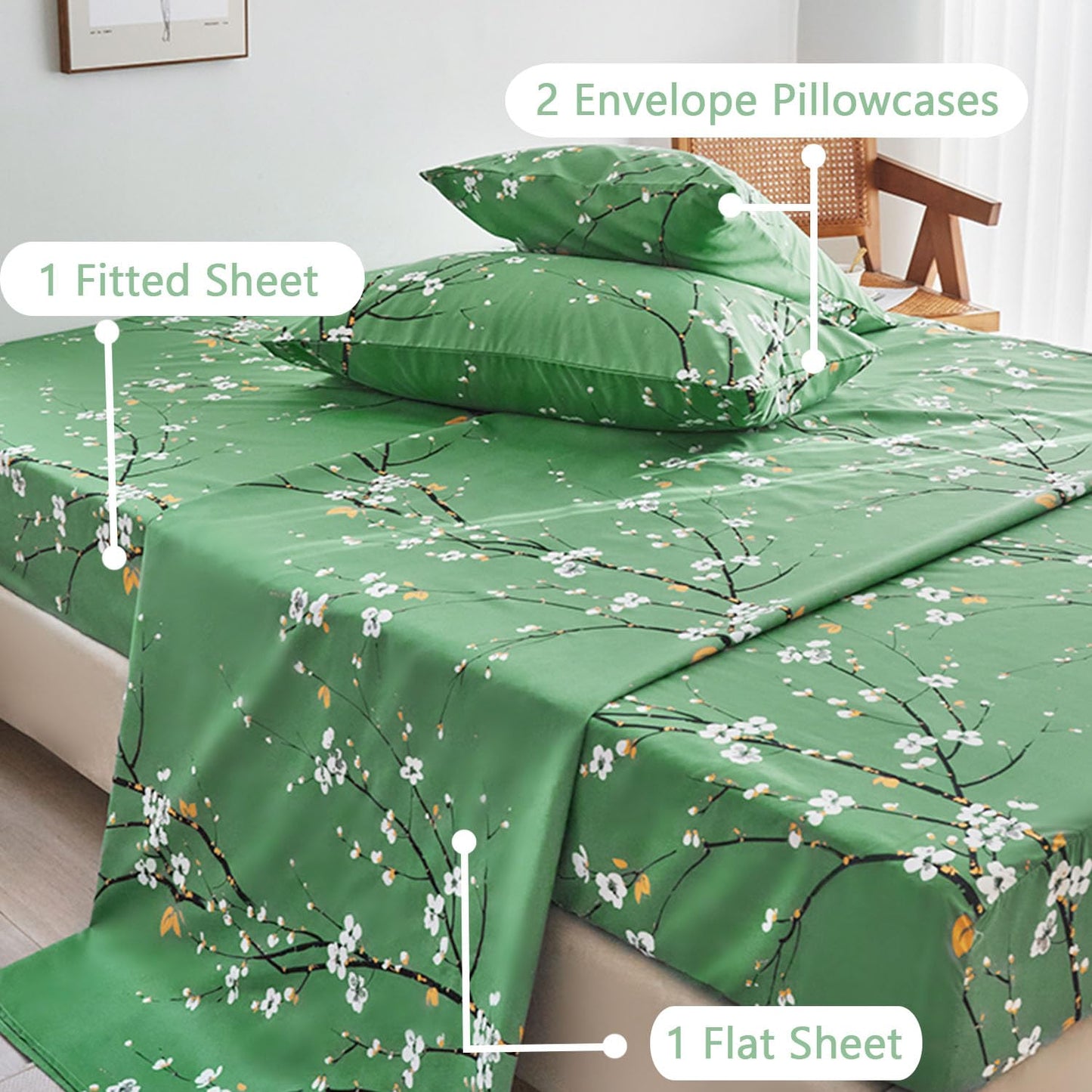 Teal Sheet Set 4 Pcs Queen Sheet Set Floral Print