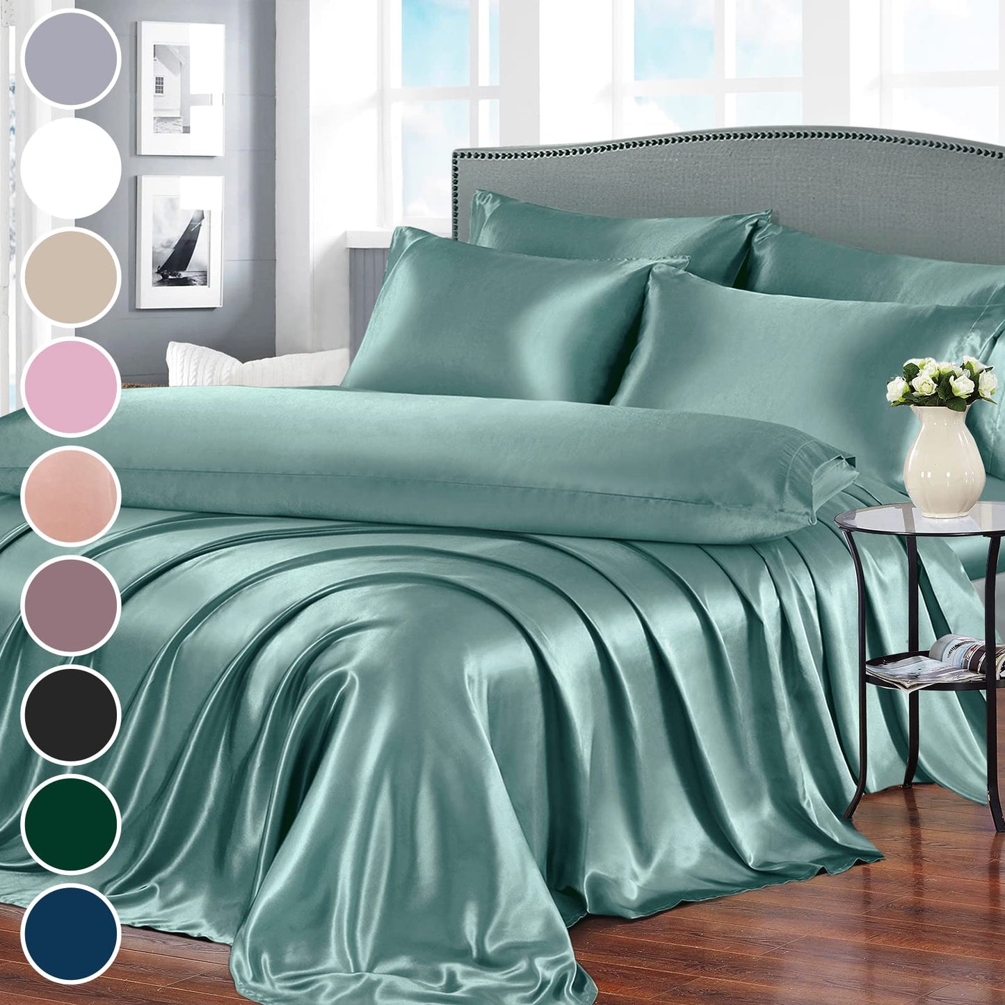 7pcs Satin Sheets Queen Size Bed Set Satin Sheet Set