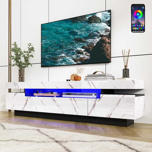 70IN White TV Stand for 75/80 inch TV,Modern LED TV Stand for Living Room