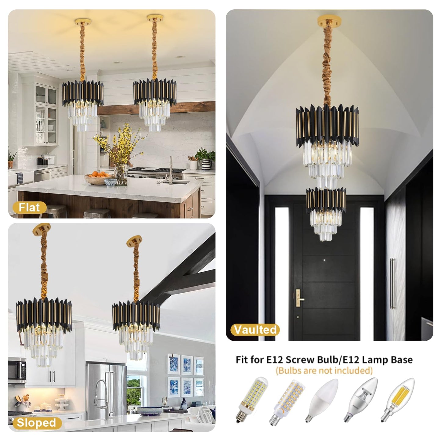 24" Crystal Chandelier Modern Gold 9-Light 5-Tier Luxury