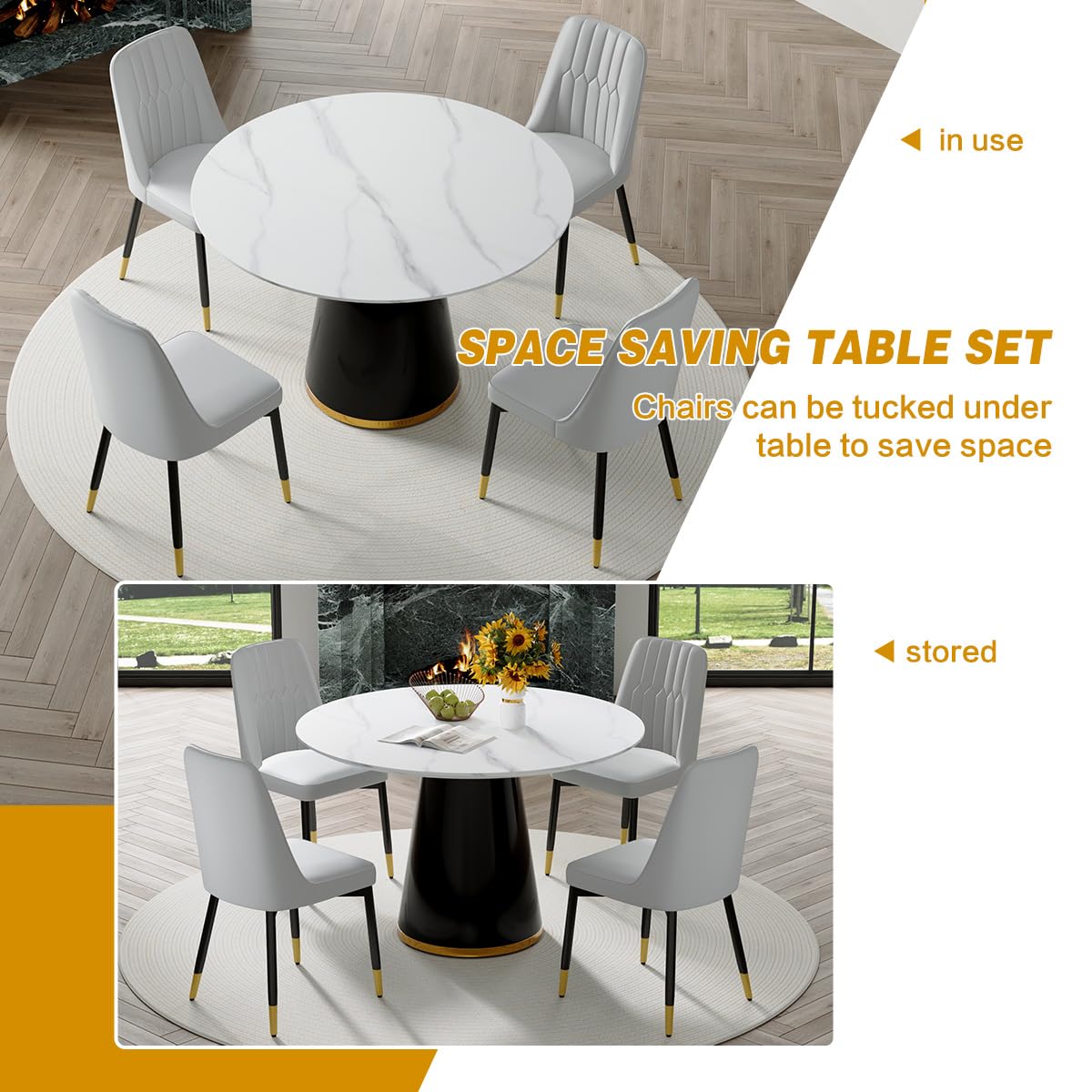 Round Dining Table Set for 6, 45''Round Wooden Dining Set