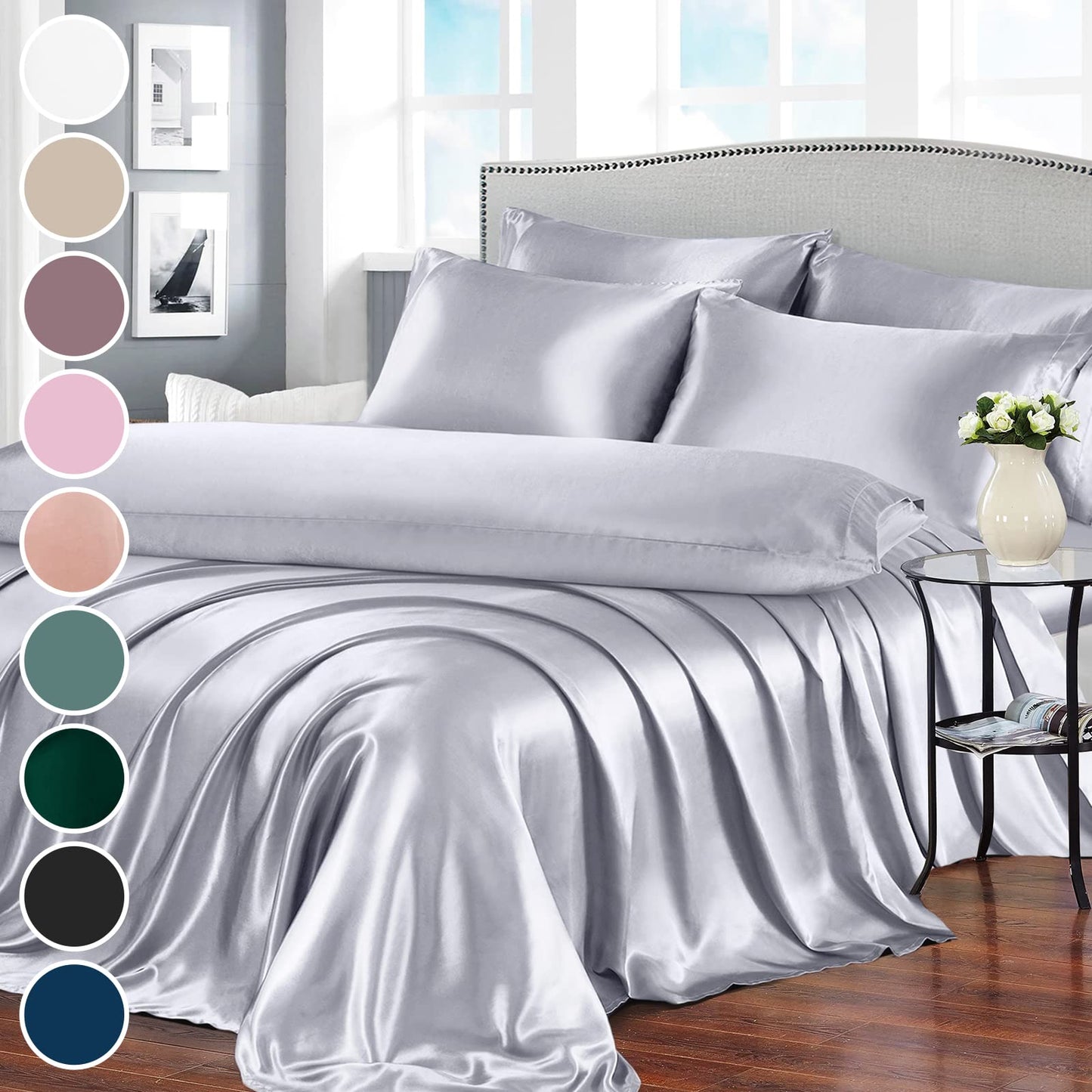 7pcs Satin Sheets Queen Size Bed Set Satin Sheet Set