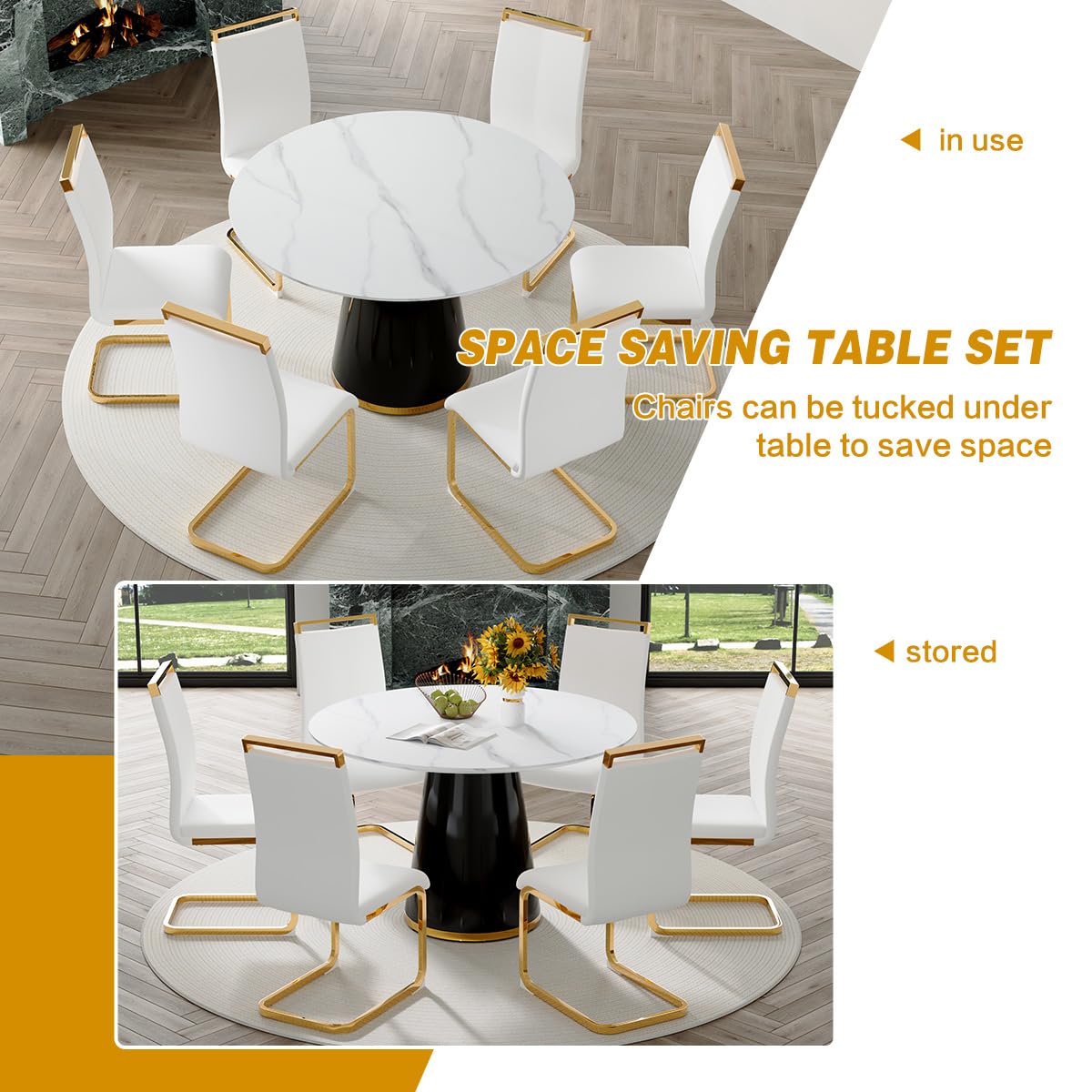 Round Dining Table Set for 6, 45''Round Wooden Dining Set