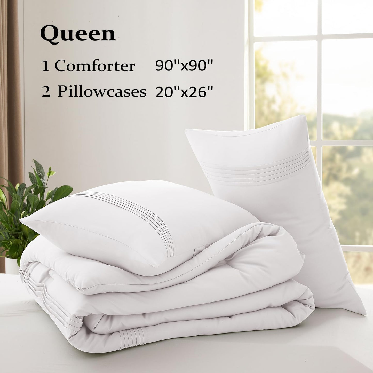 Lightweight Beige Comforter Set Queen Size, Fluffy Comforters