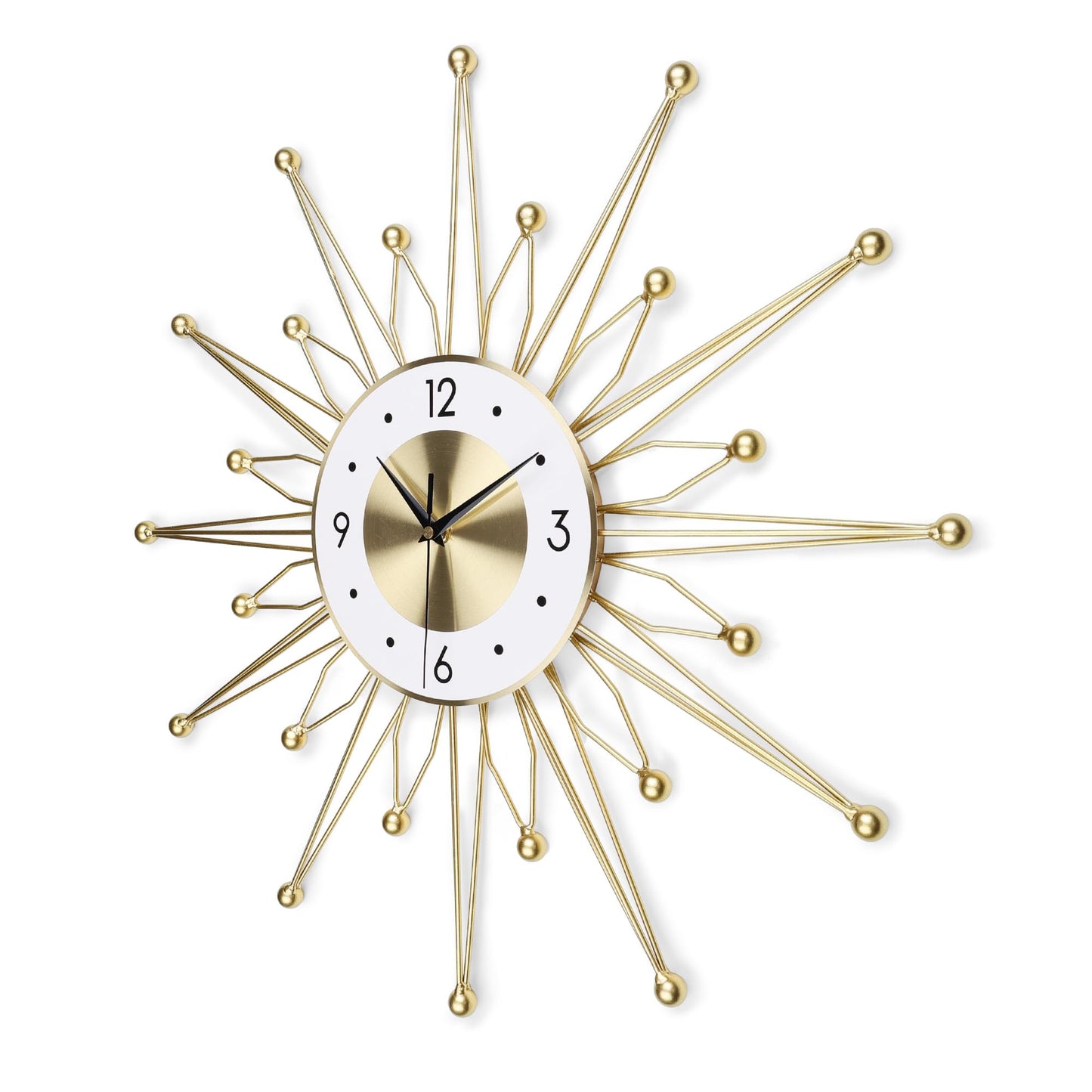 23 Inch Metal Gold Starburst Wall Clock, Large Mid Century Modern Wall Clocks