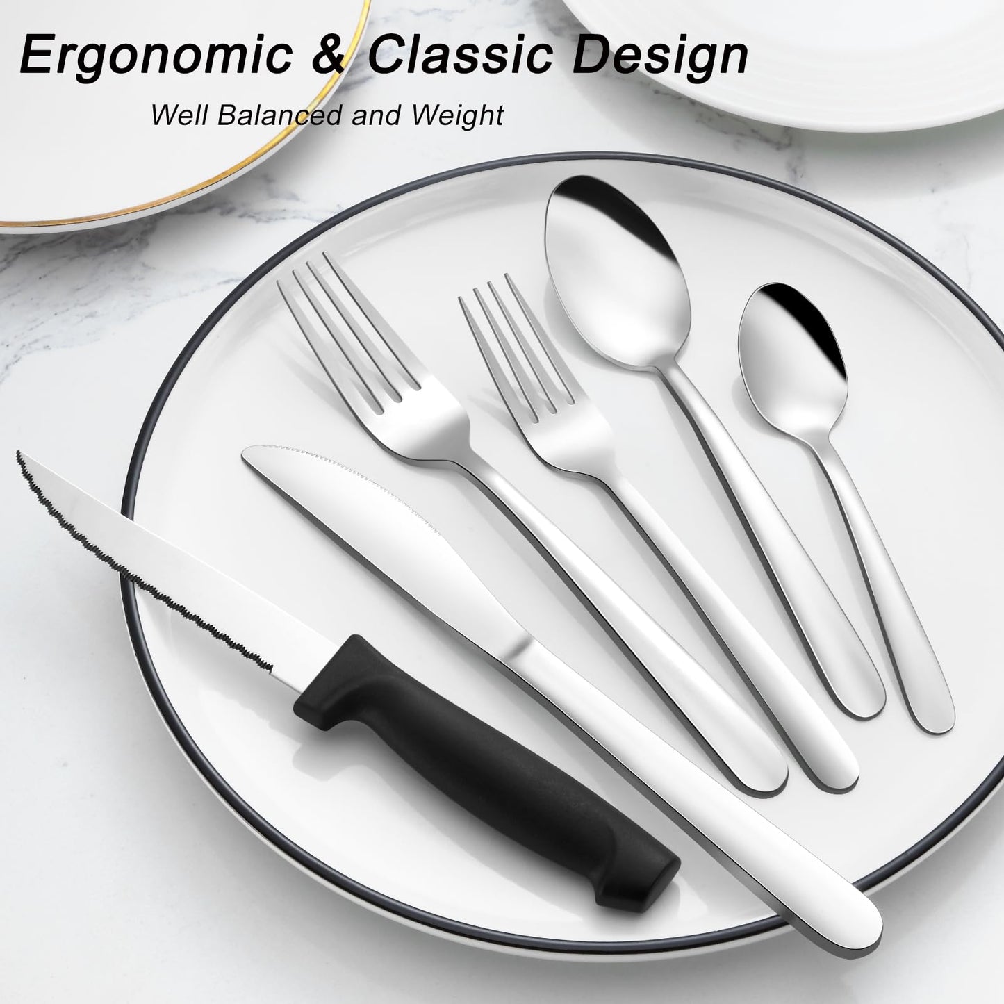 72-Pieces Silverware Sets for 12, Flatware Set with Steak Knives