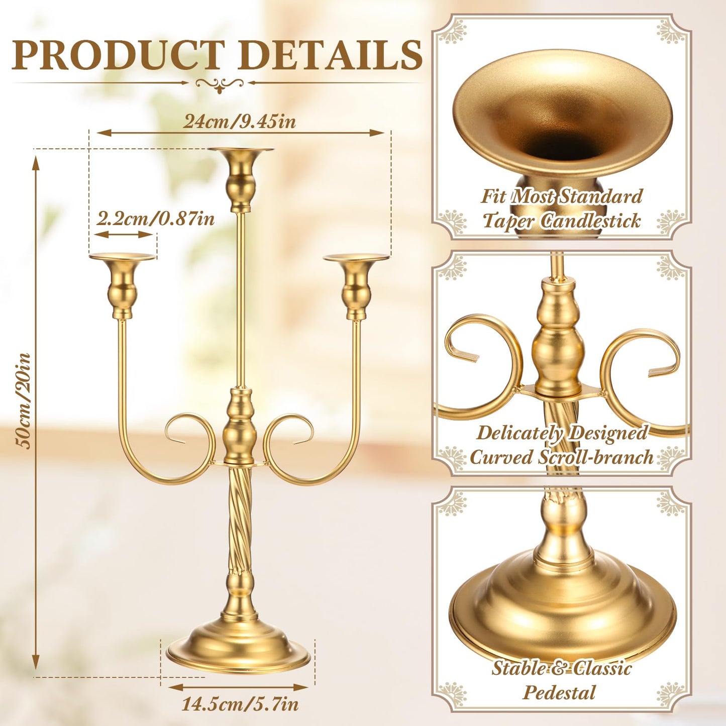 6 Pcs Gold Candelabra Candlestick Holder Metal Candle Stand