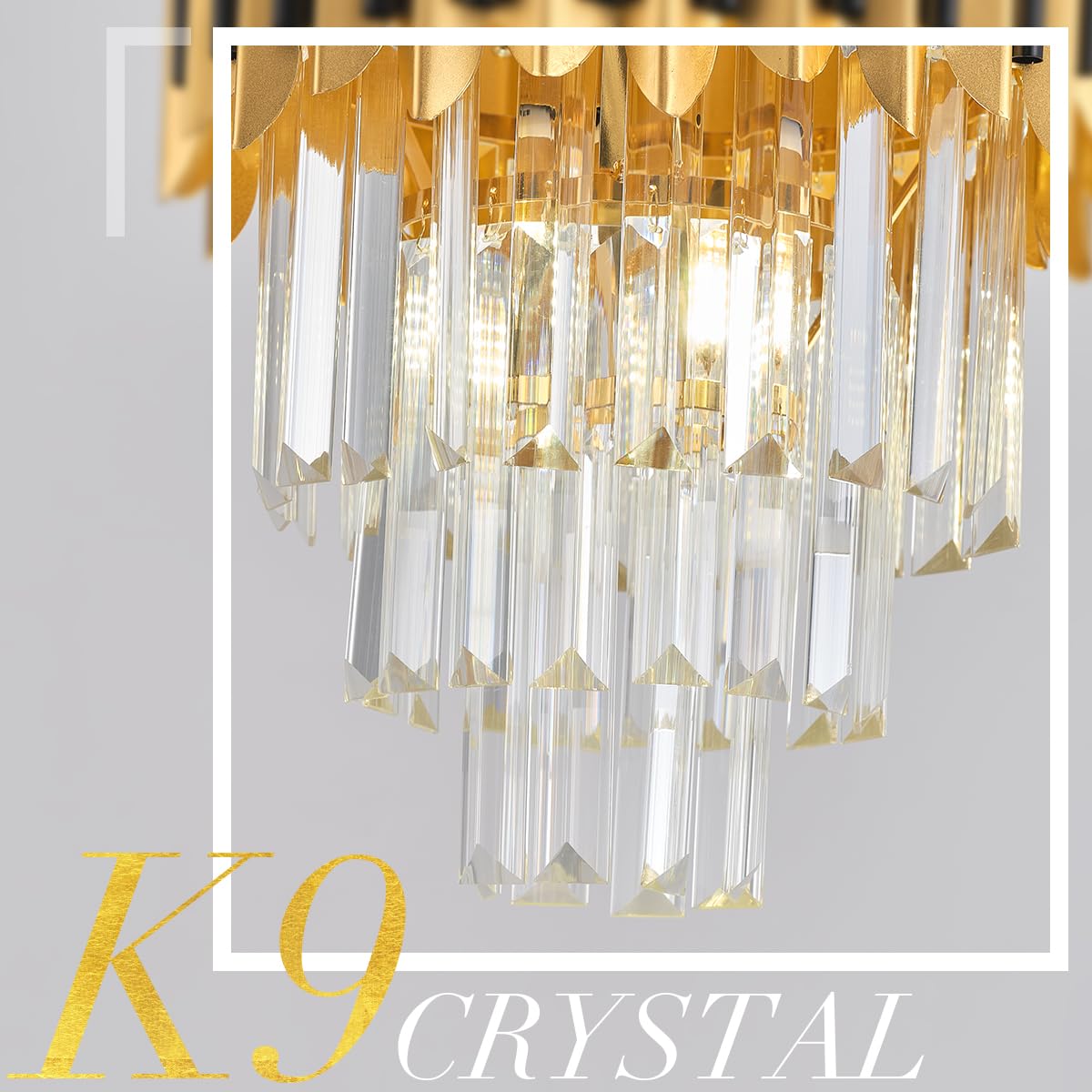 24" Crystal Chandelier Modern Gold 9-Light 5-Tier Luxury