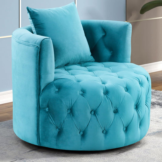 Swivel Barrel Chair with Velvet Fabric with Plump Pillow