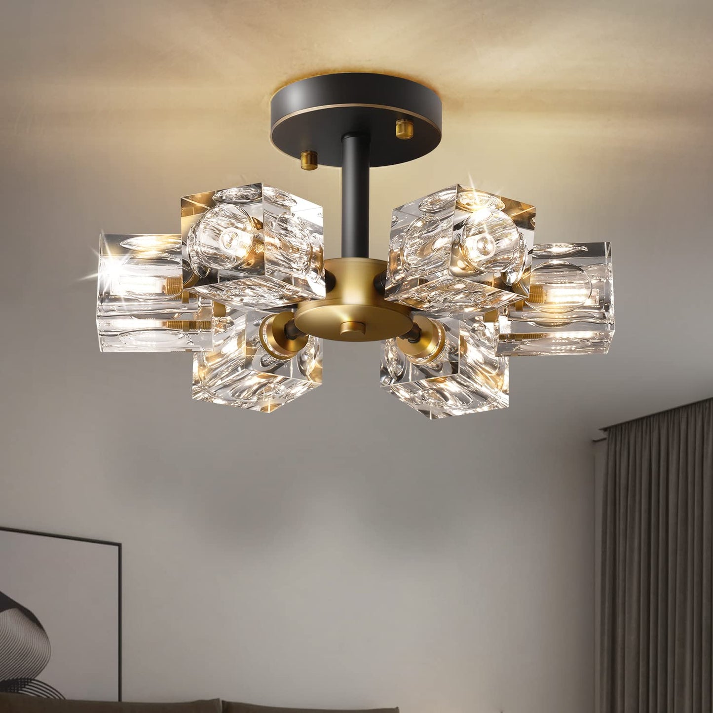 Semi Flush Mount Ceiling Light, Industrial Sputnik