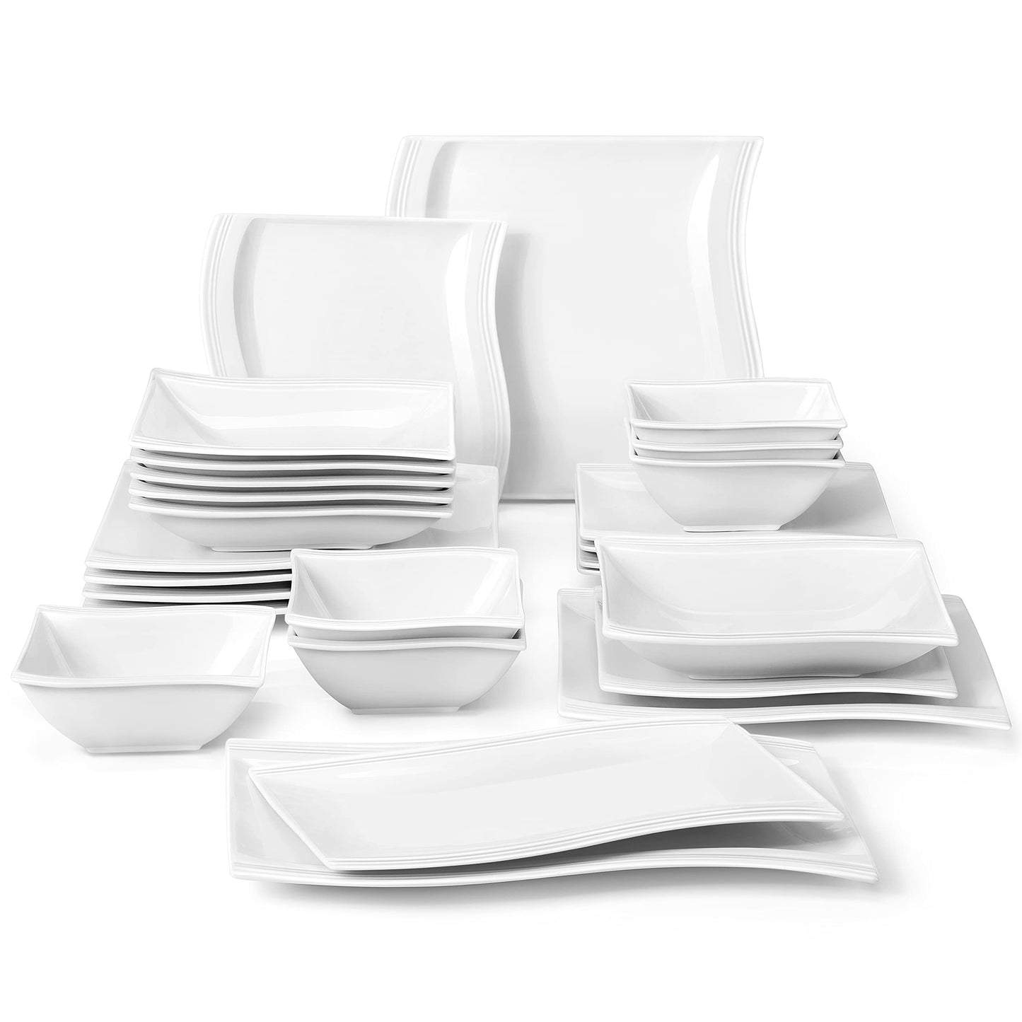 Dinnerware Sets, 12-Piece Porcelain Plates and Bowls Sets, Square Marble