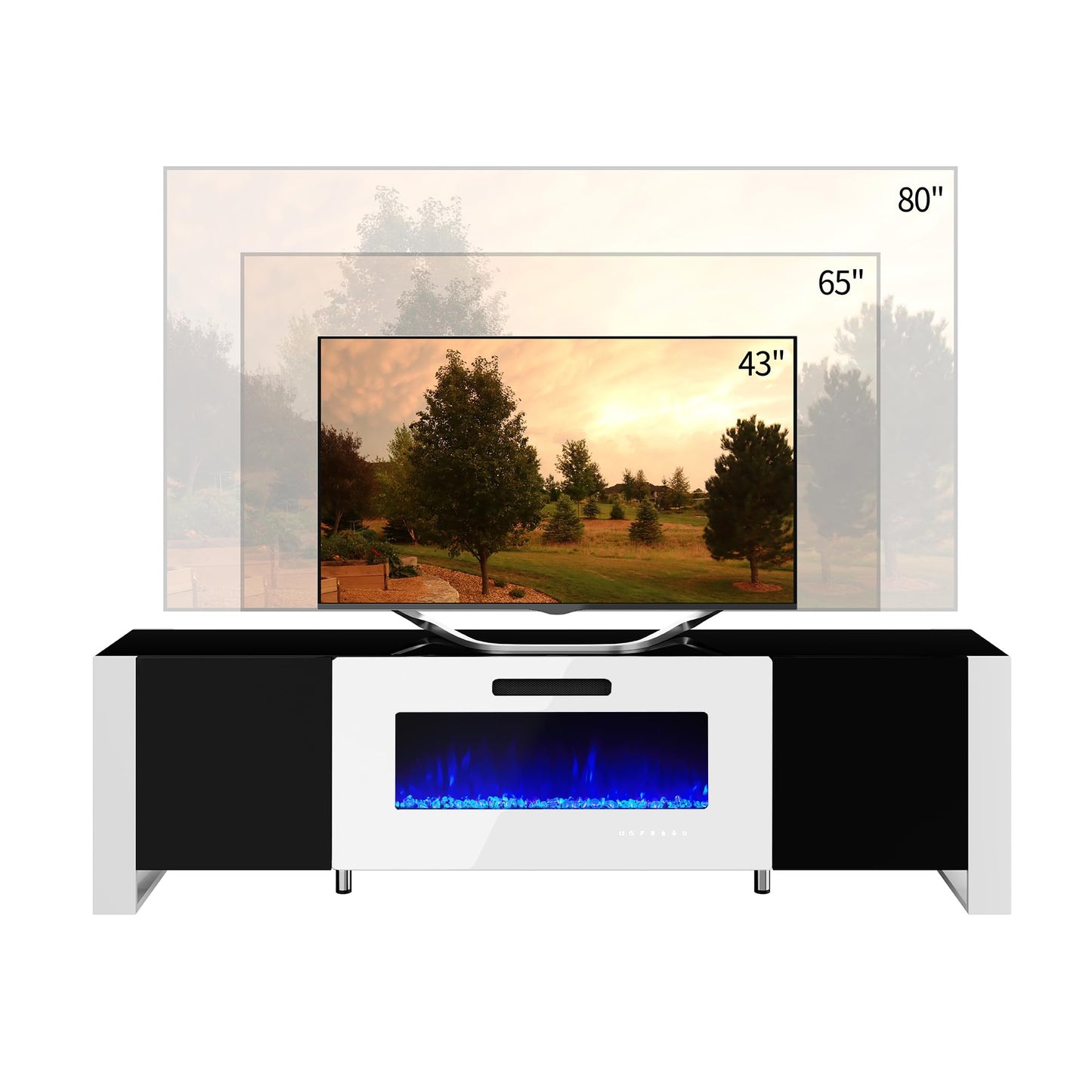 70" Fireplace TV Stand with 36" Electric Fireplace, High Gloss with LED Lights