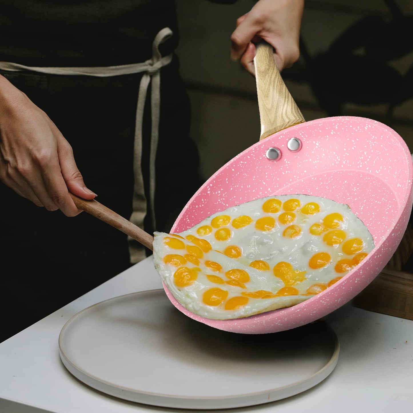 8-Inch Pink Nonstick Egg Pan, PFOA-Free Stone Cookware Skillet