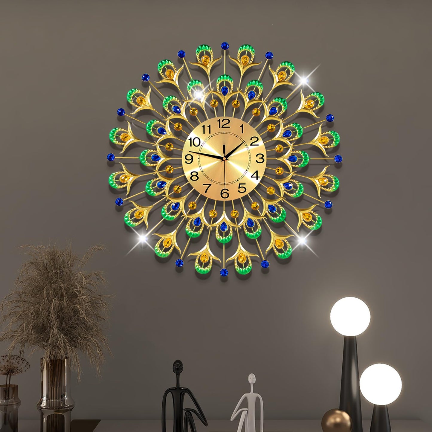 Large Wall Clock Battery Operated 24" Silent Non-Ticking Crystal Round Wall Decoration