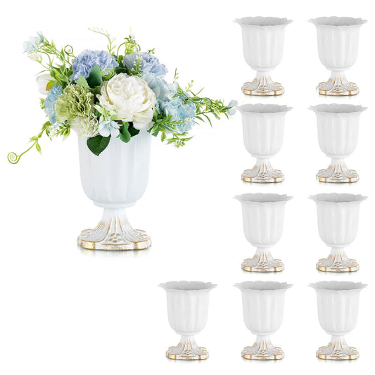 Metal Vintage Trumpet Vase 10Pcs White Cast Iron Base Plant Urns