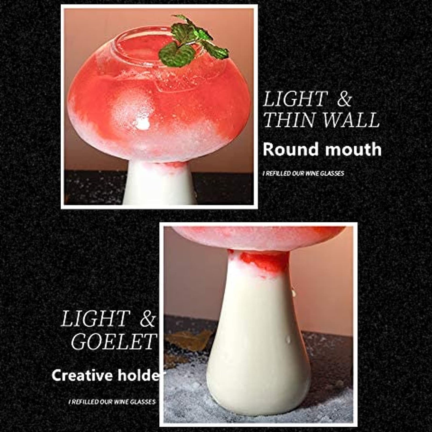 Creative Mushroom Shaped Cocktail Drinks Glass Cup Set of 2