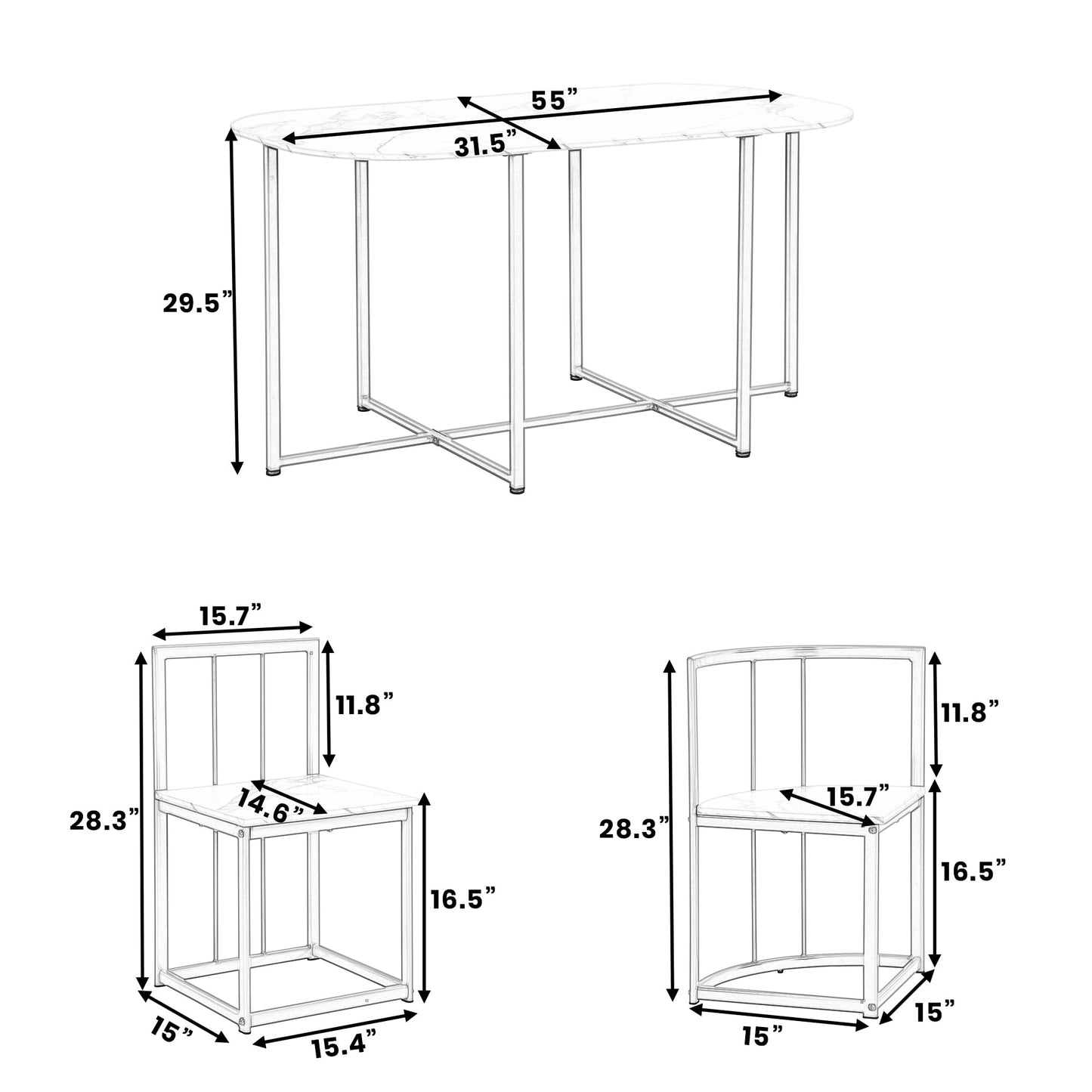 7-Piece Space-Saving Dining Set for 6 with Faux Marble Top, Metal Frame