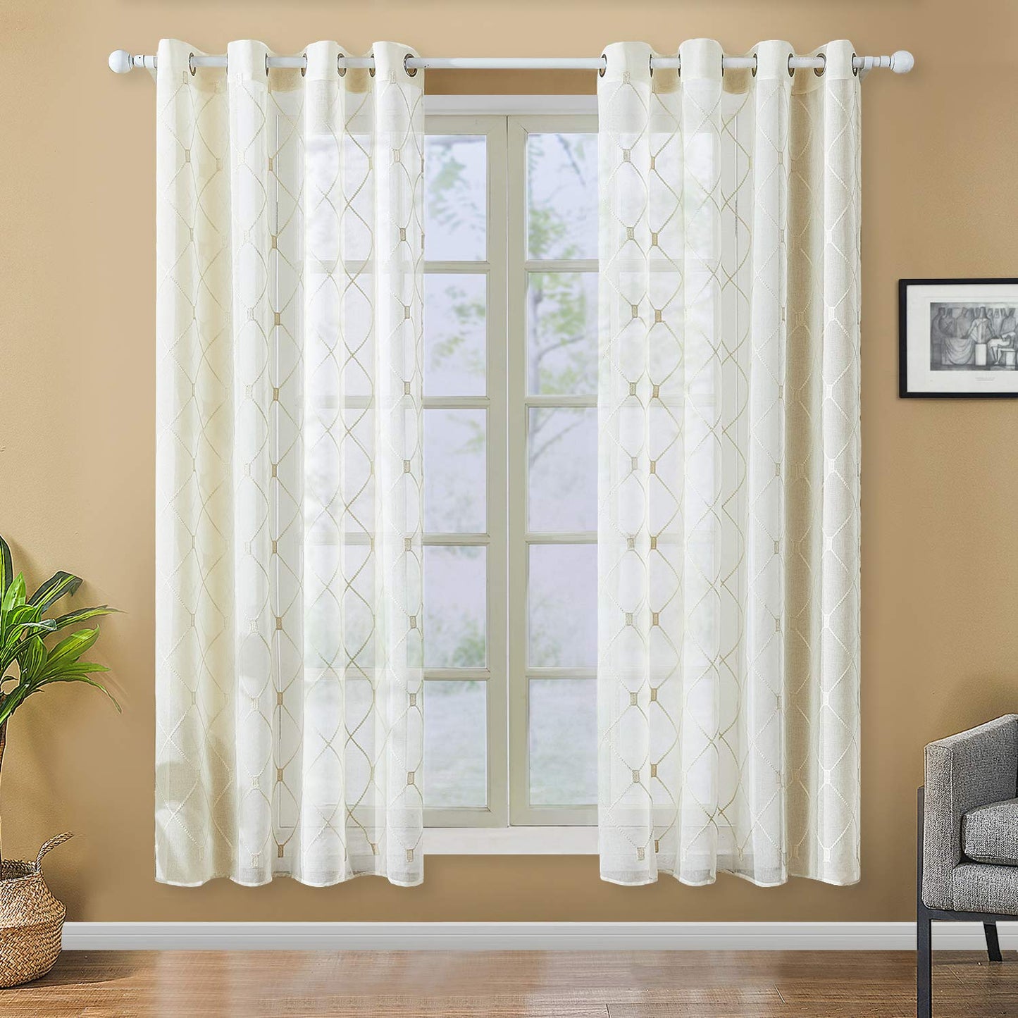 White Sheer Curtains 84 Inches Long for Living Room, 2 Panels Set