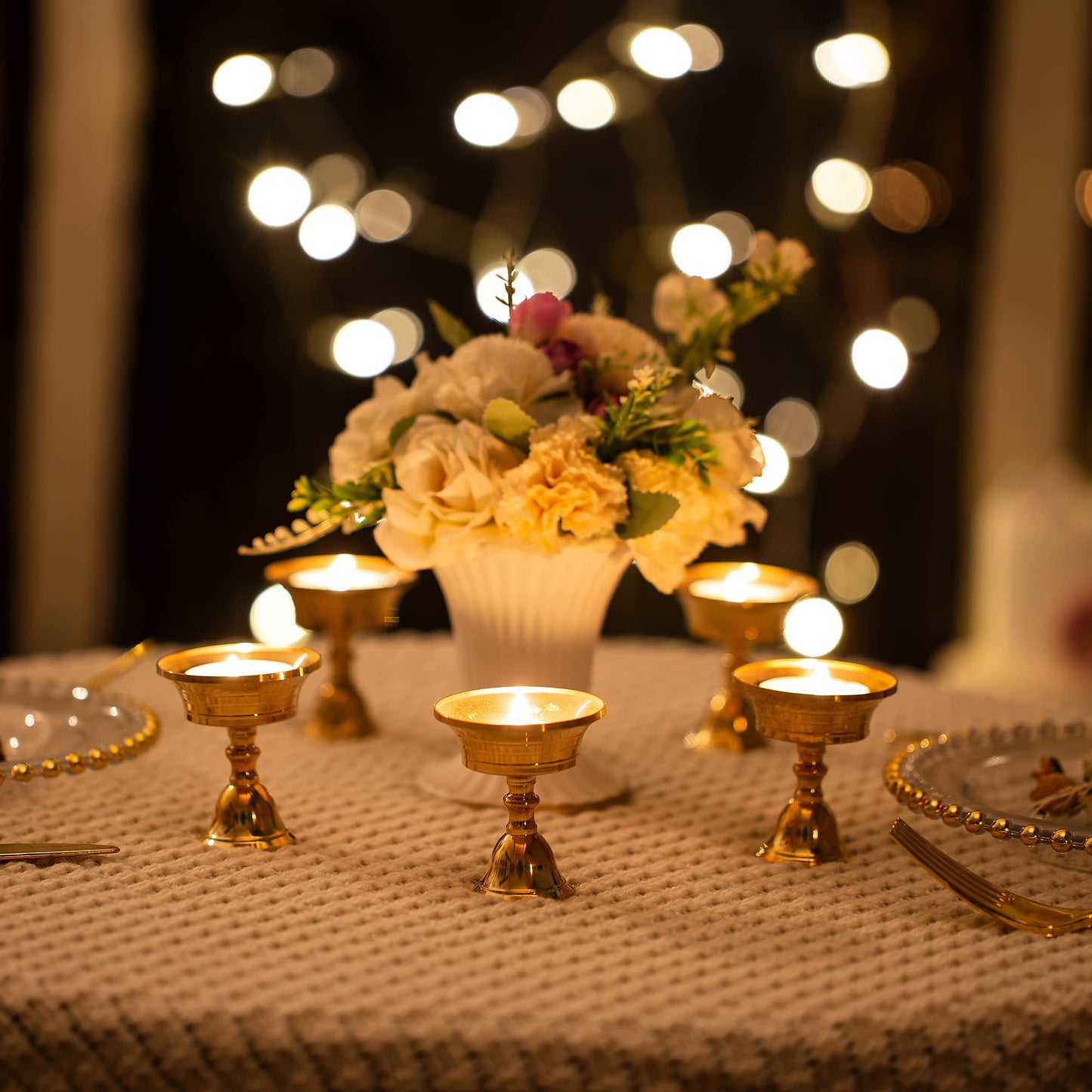 Golden Cup Candle Holder Tibetan Brass Oil Lamp Buddhist Altar Supplies