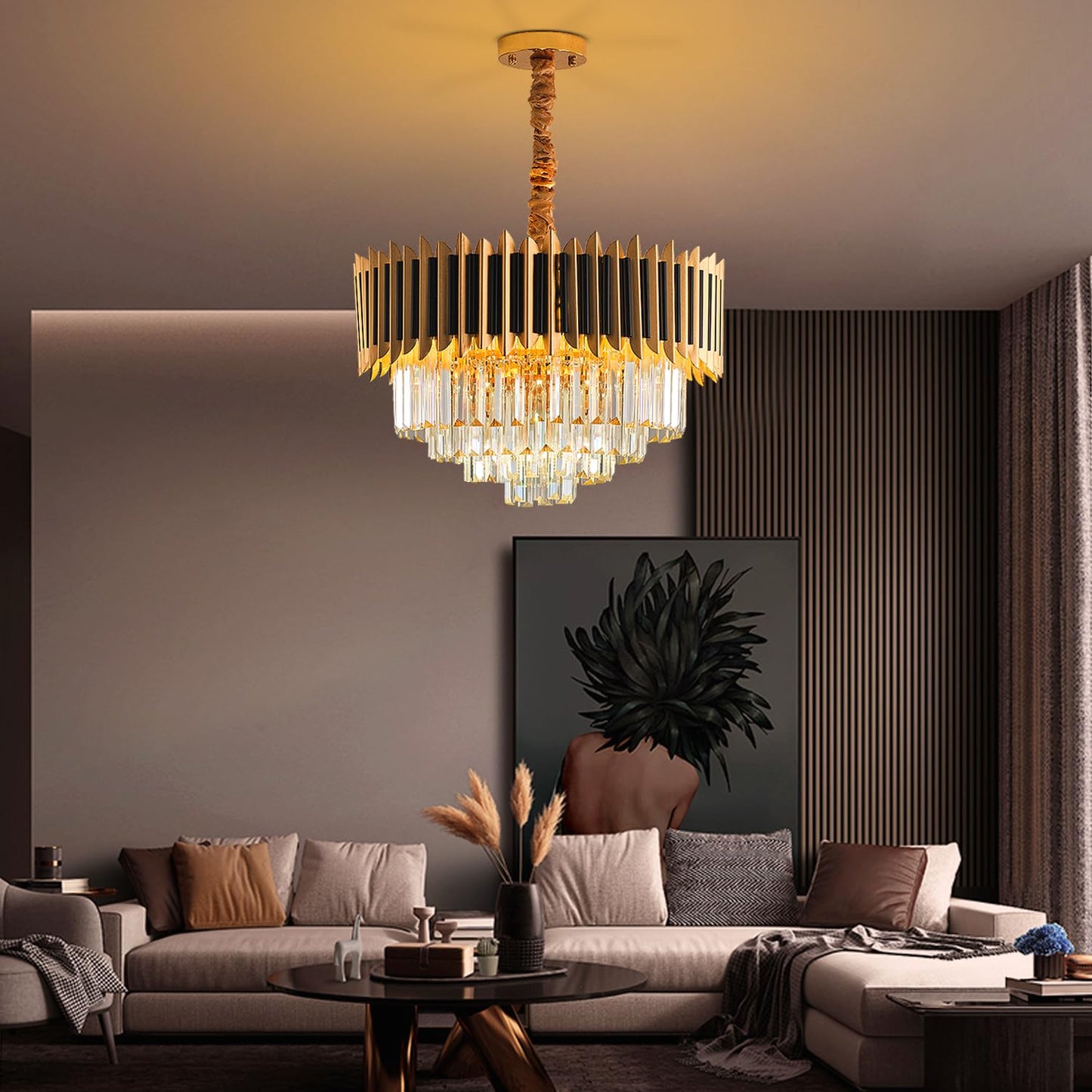 24" Crystal Chandelier Modern Gold 9-Light 5-Tier Luxury