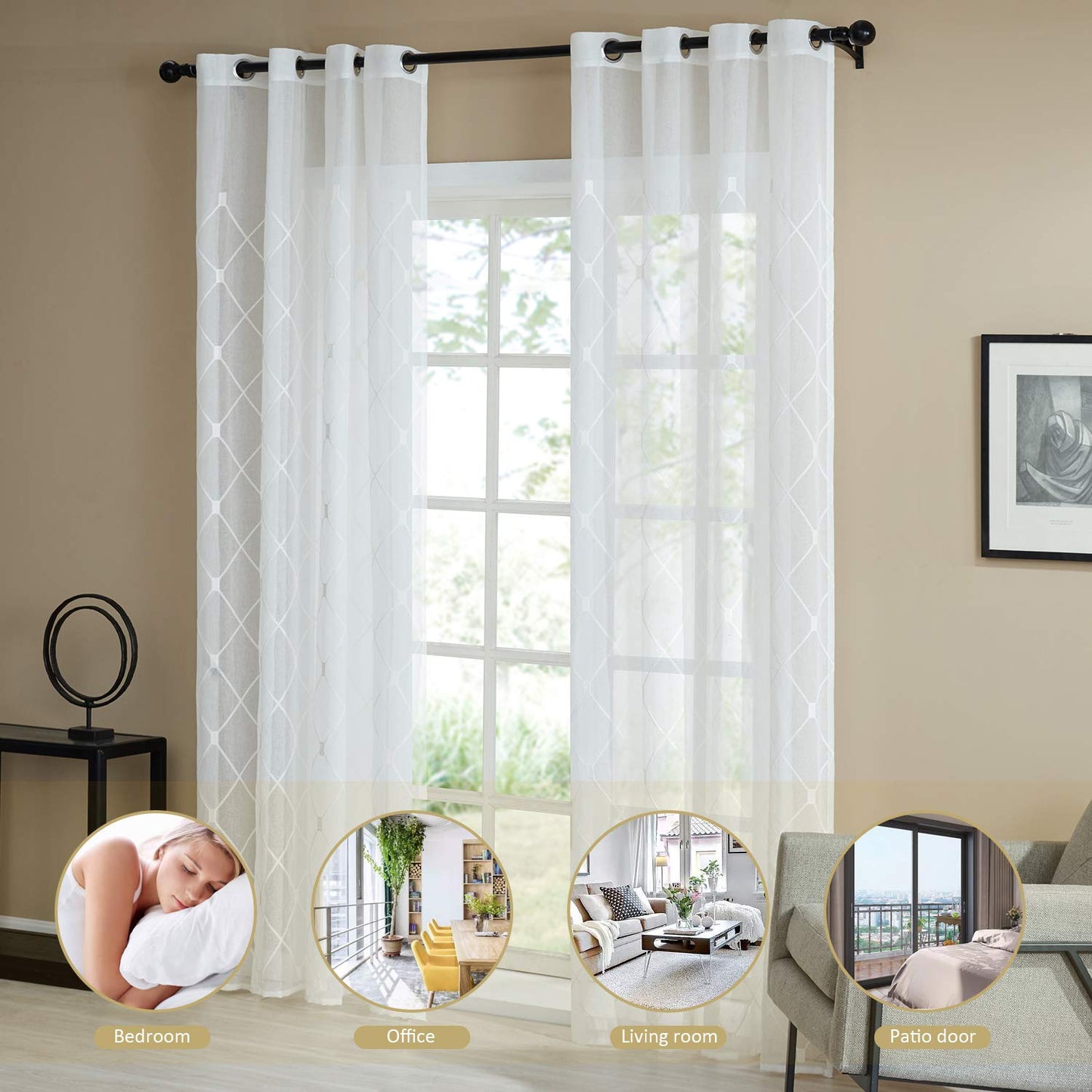 White Sheer Curtains 84 Inches Long for Living Room, 2 Panels Set