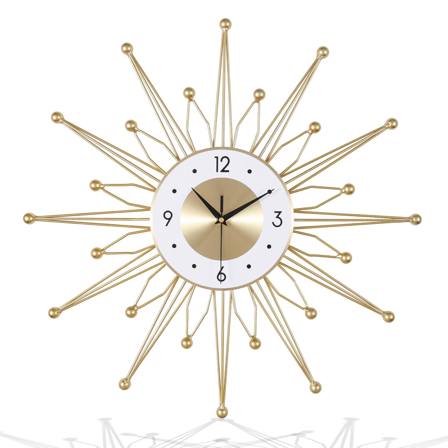 23 Inch Metal Gold Starburst Wall Clock, Large Mid Century Modern Wall Clocks