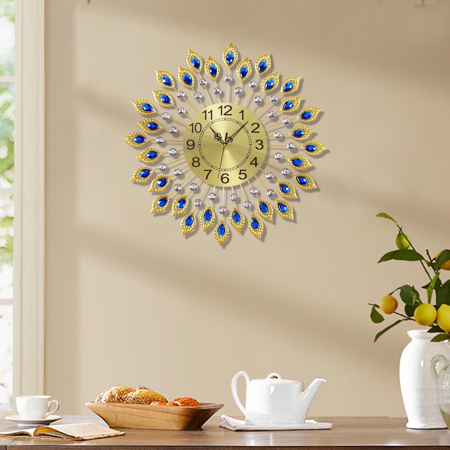 24 Inch Modern Metal Wall Clock Unique Design, Large Silent Battery Operated