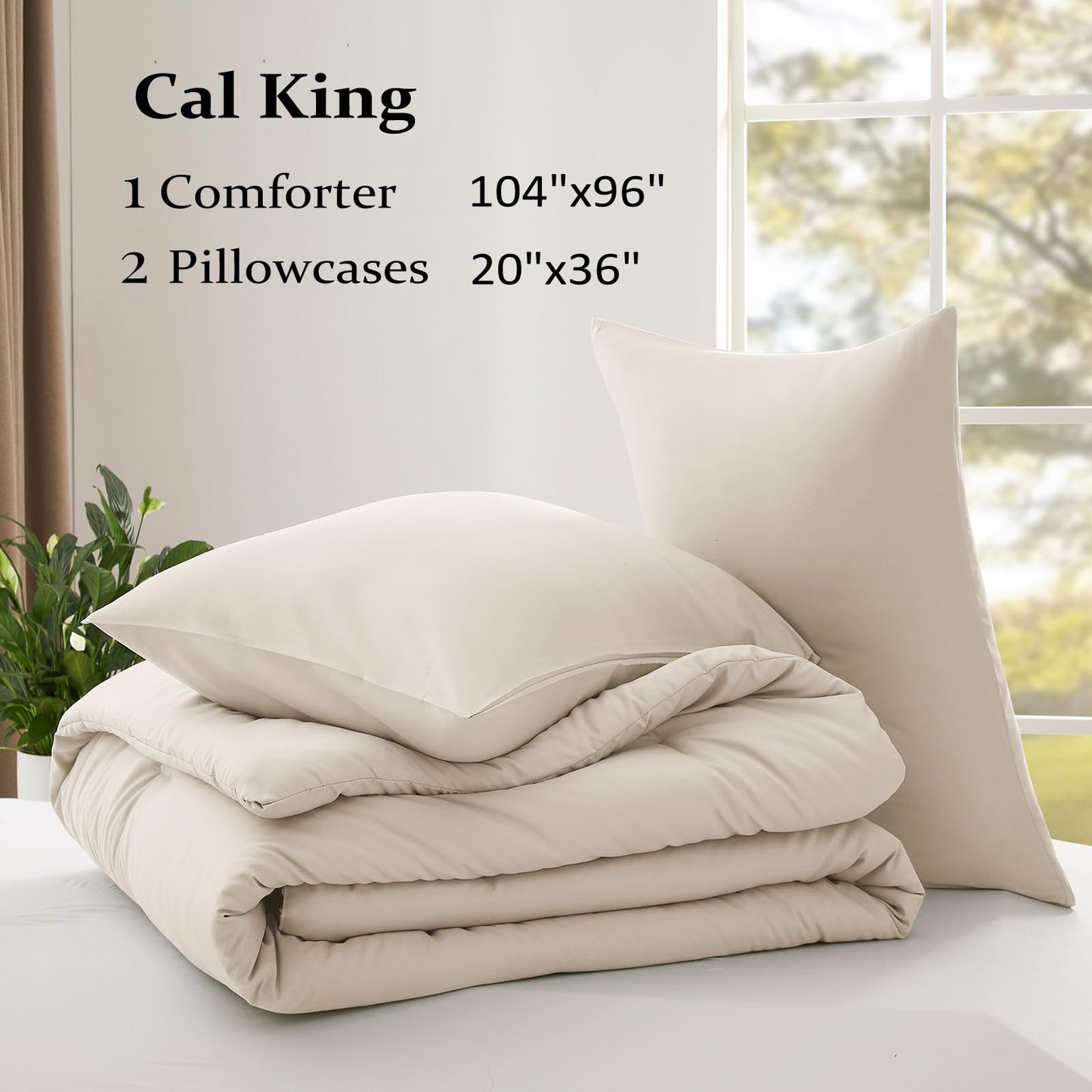 Lightweight Beige Comforter Set Queen Size, Fluffy Comforters