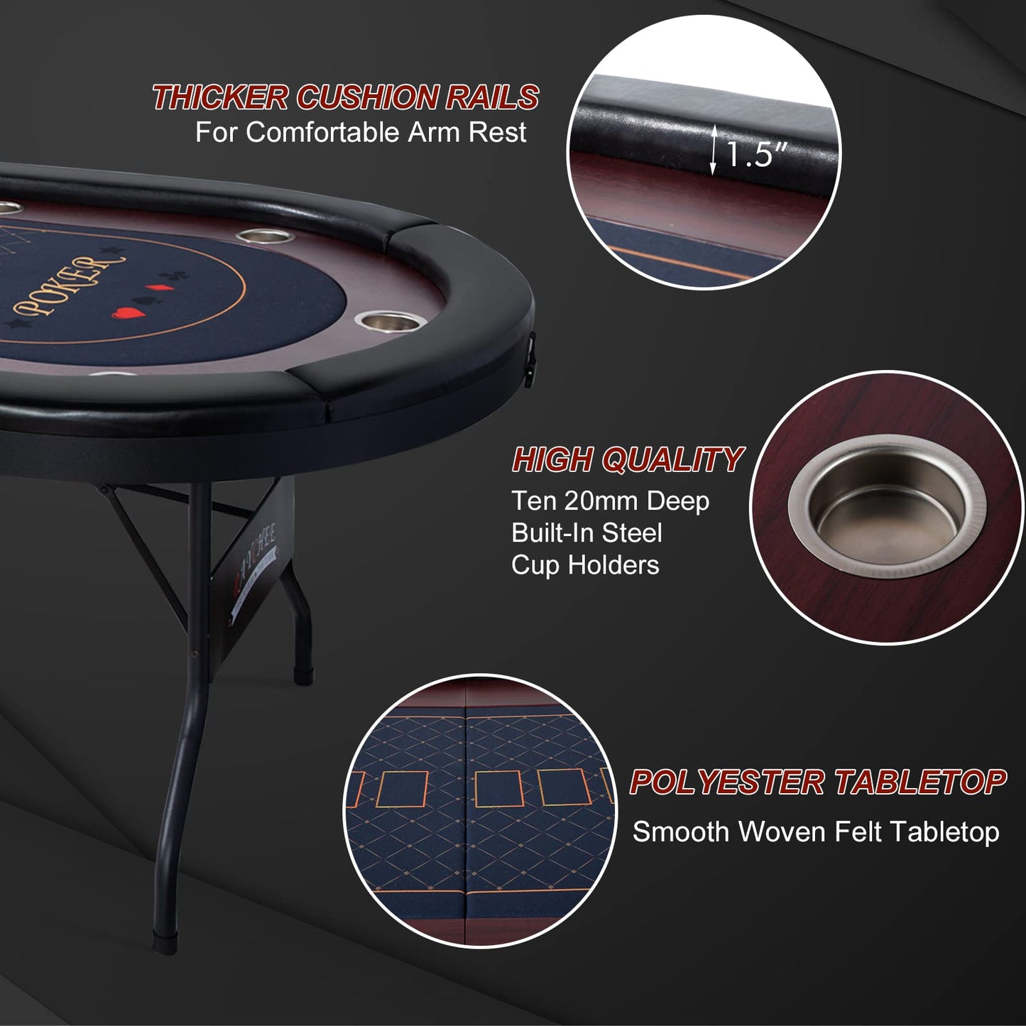 10 Player Poker Table Foldable, 86" Folding Texas Holdem Poker Table