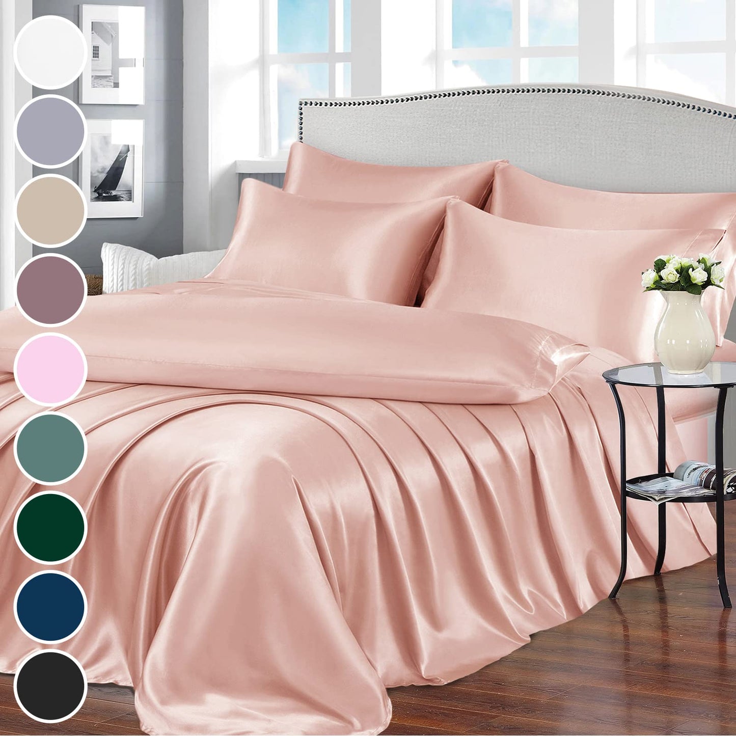 7pcs Satin Sheets Queen Size Bed Set Satin Sheet Set